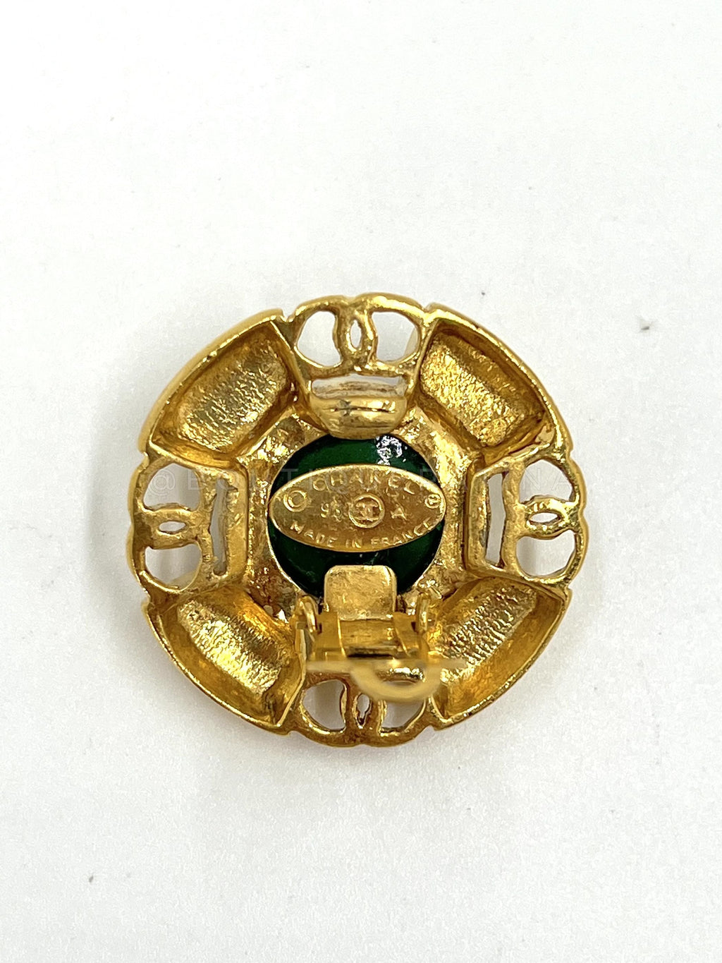 Chanel 93A Vintage Green Gripoix Stud Earrings