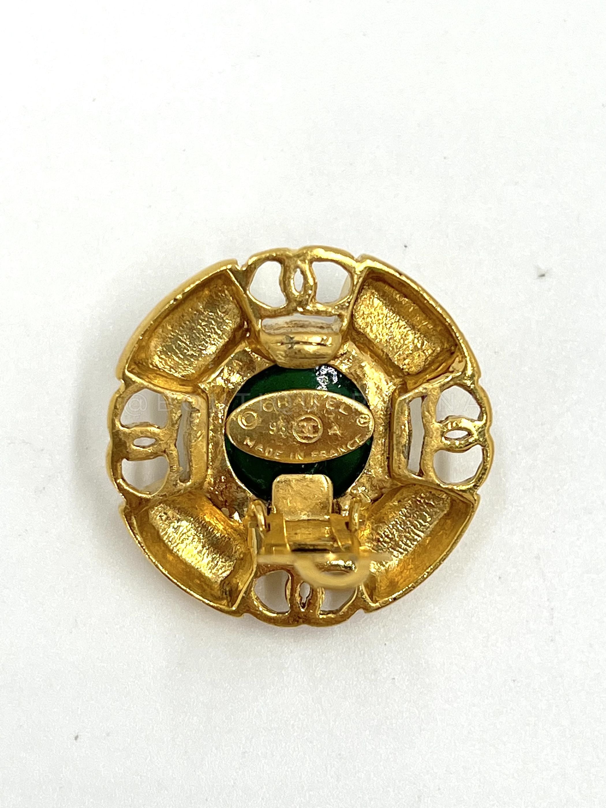 Chanel 93A Vintage Green Gripoix Stud Earrings