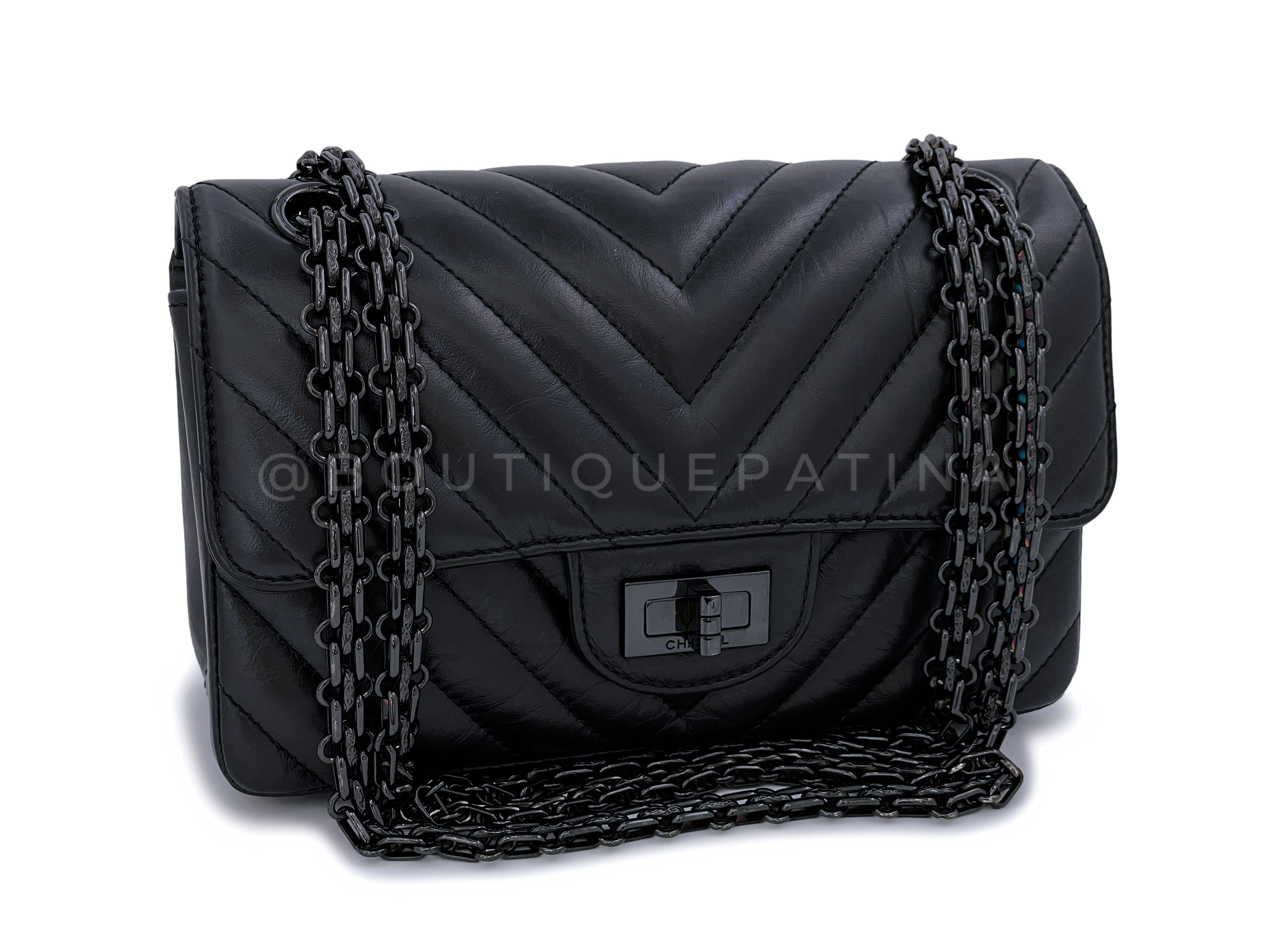Pristine Chanel So Black Chevron Reissue Rectangular Mini 224 Flap Bag