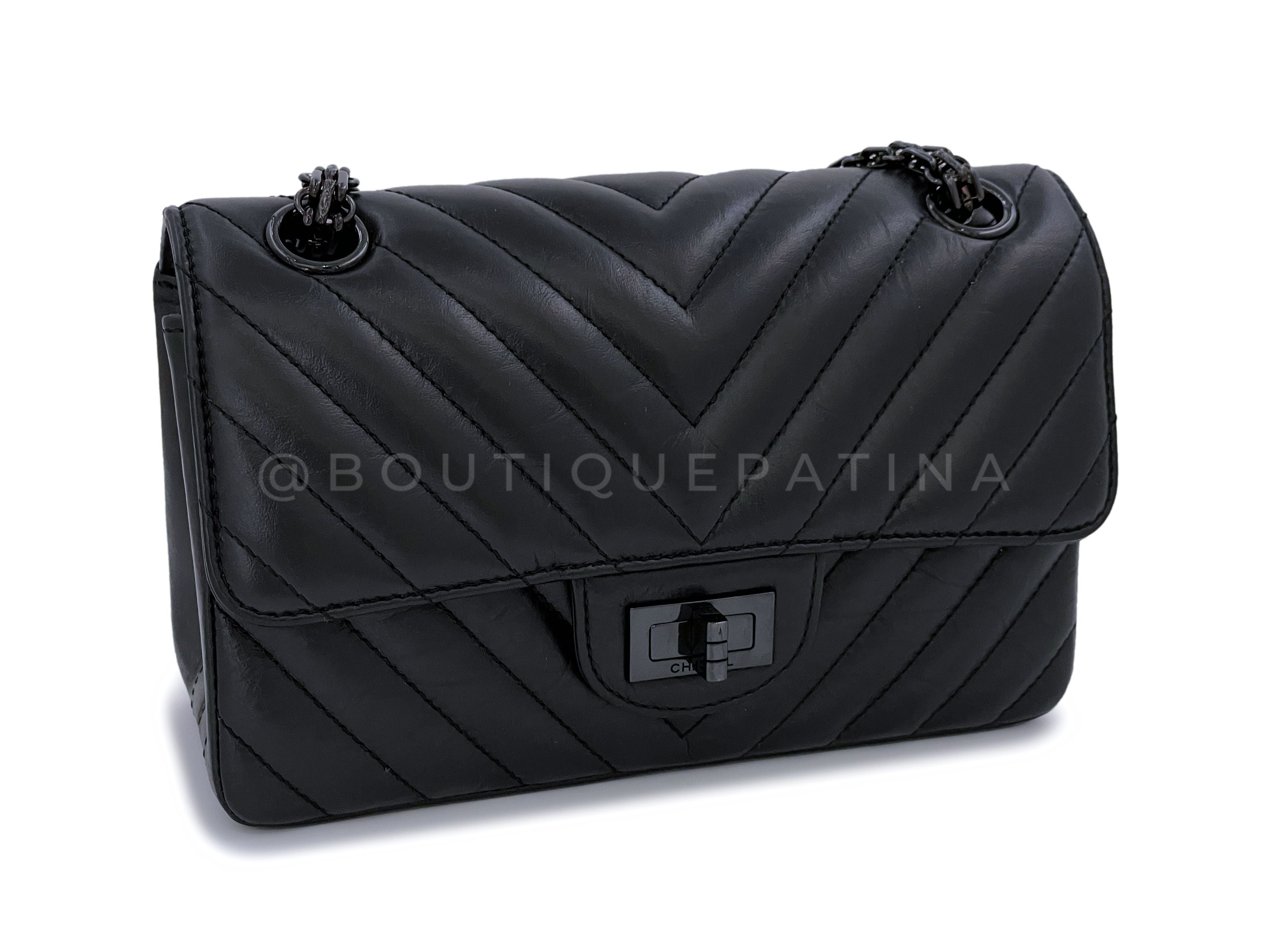 Pristine Chanel So Black Chevron Reissue Rectangular Mini 224 Flap Bag