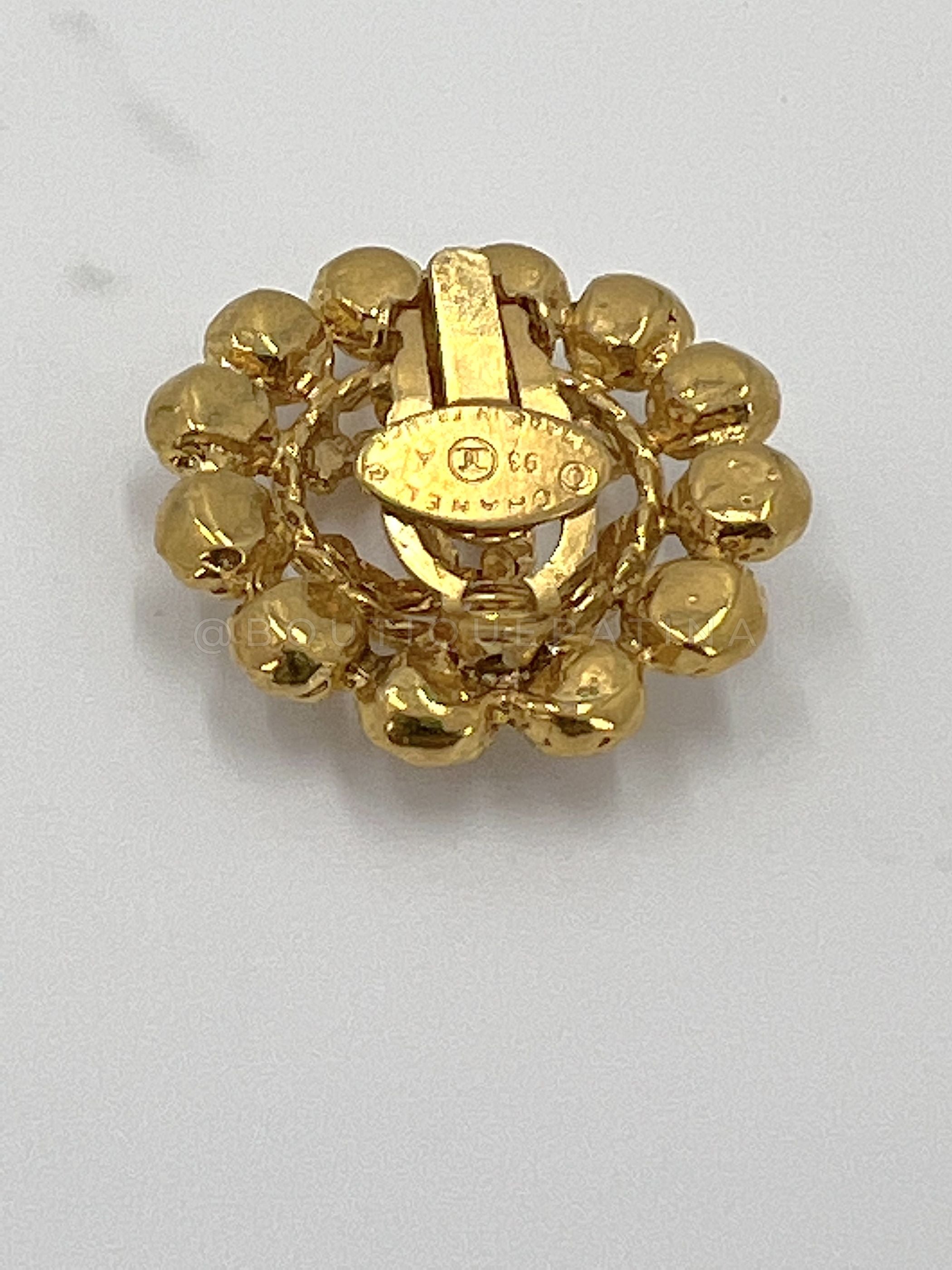 Chanel Vintage 93A Large Crystal Bordered CC Logo Stud Earrings