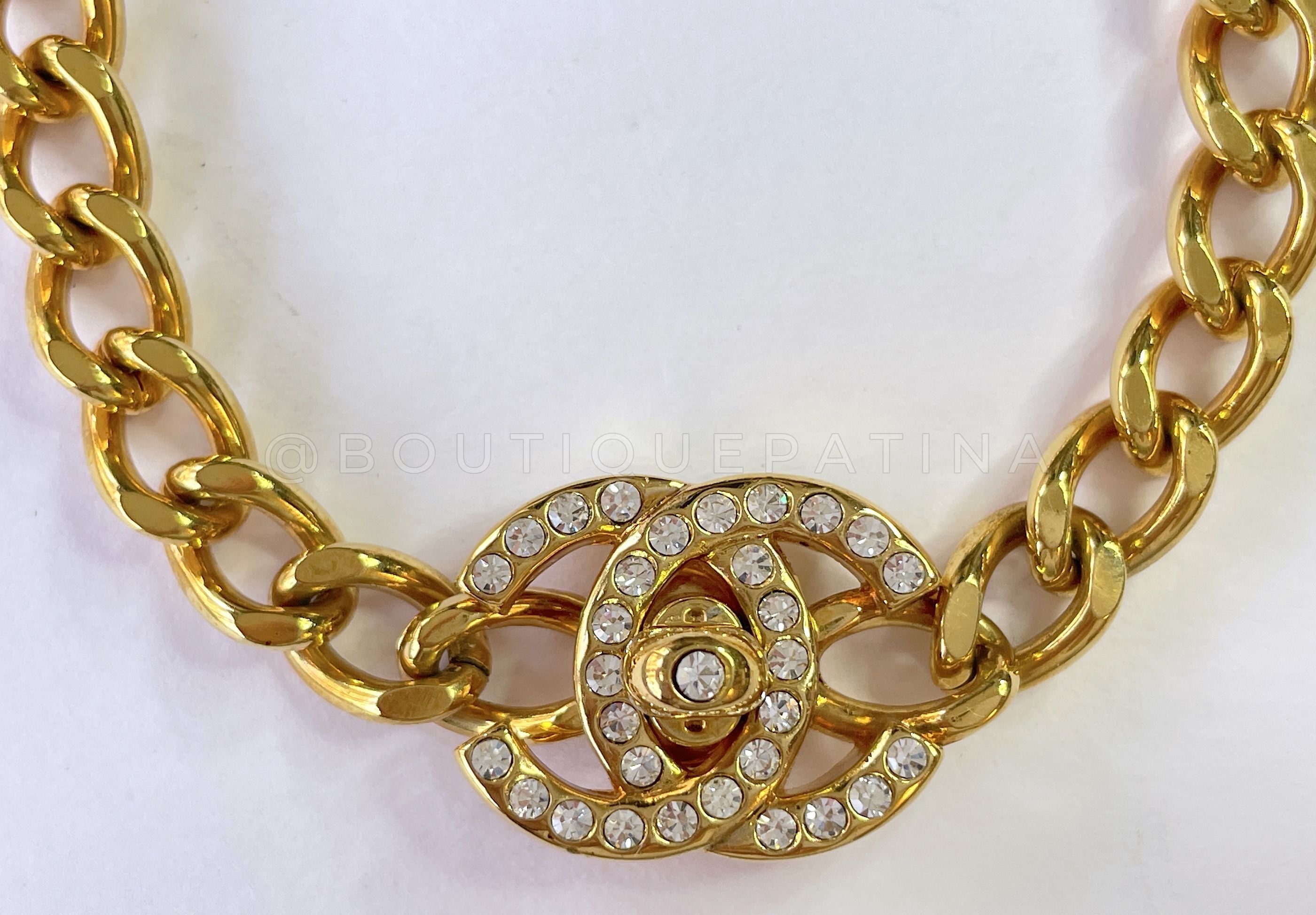 Chanel Vintage 96A Crystal Turnlock Small Chain Bracelet