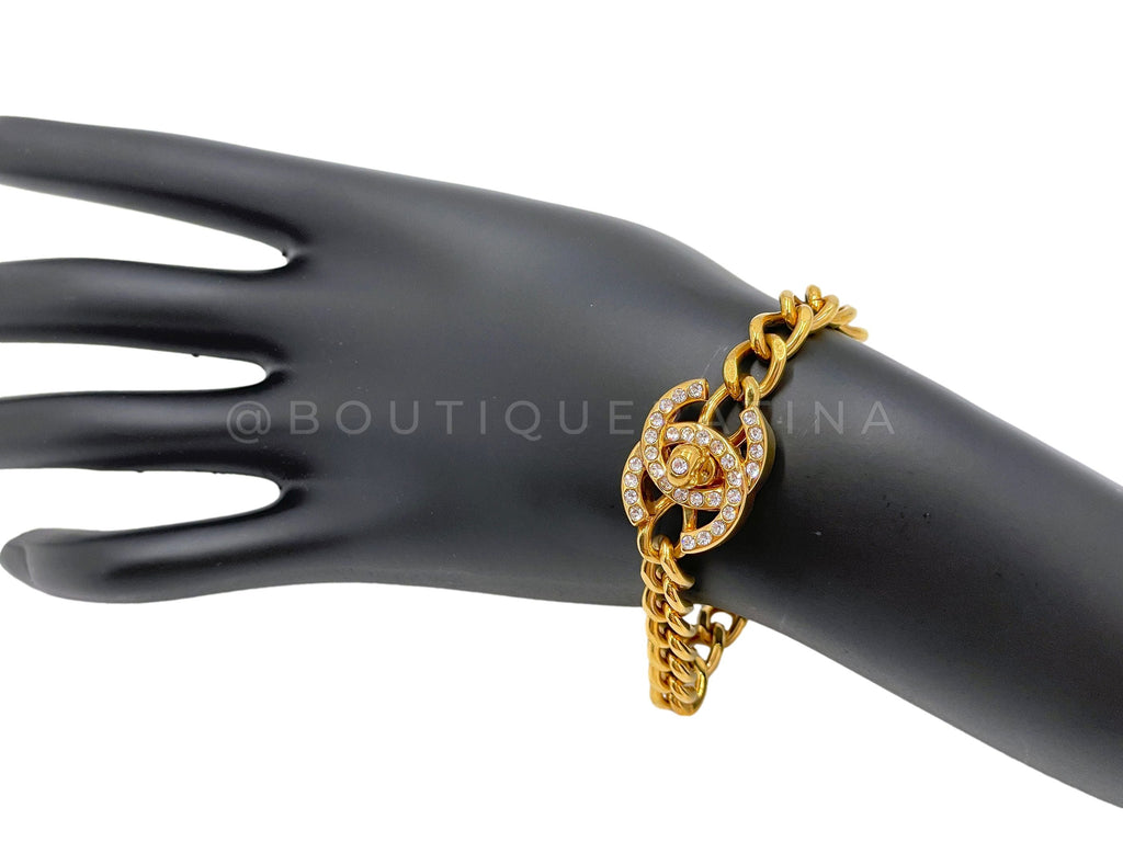 Chanel Vintage 96A Crystal Turnlock Small Chain Bracelet