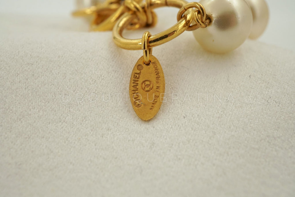Chanel Vintage 67" Long Pearl and Gold Chain Double Stranded Station Necklace