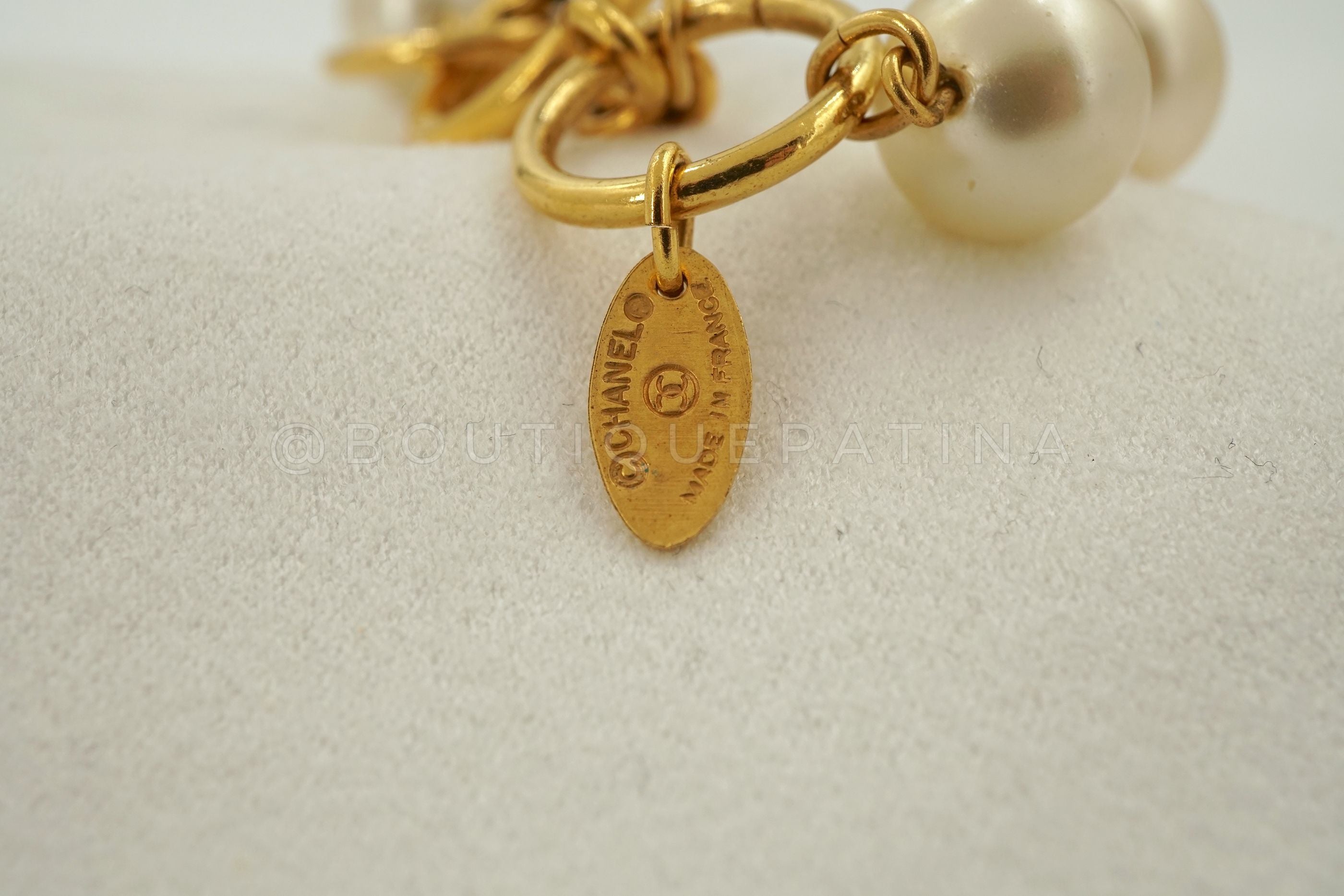 Chanel Vintage 67" Long Pearl and Gold Chain Double Stranded Station Necklace