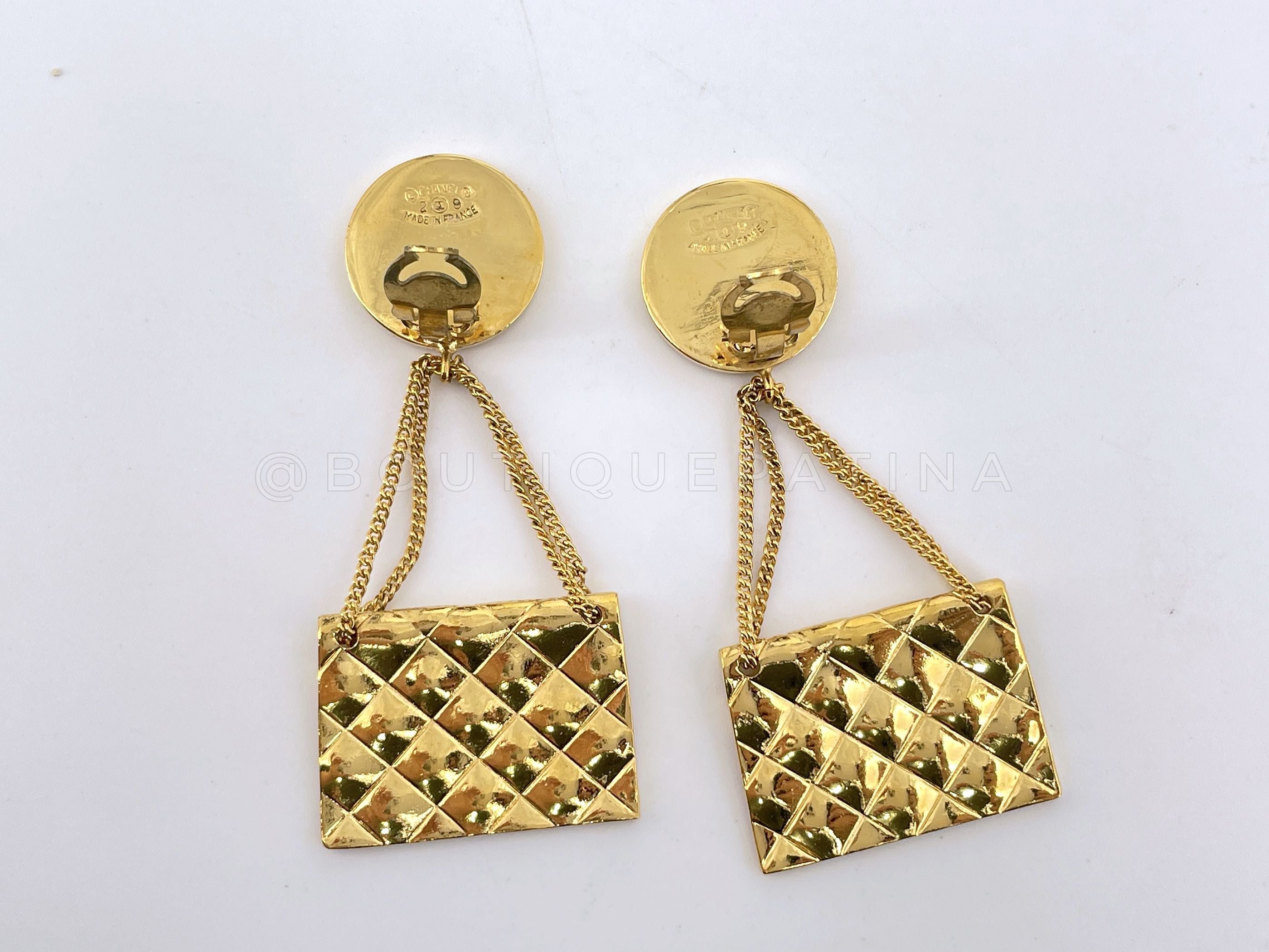 Chanel Vintage Collection 29 Classic Quilted Purse Dangle Drop Earrings