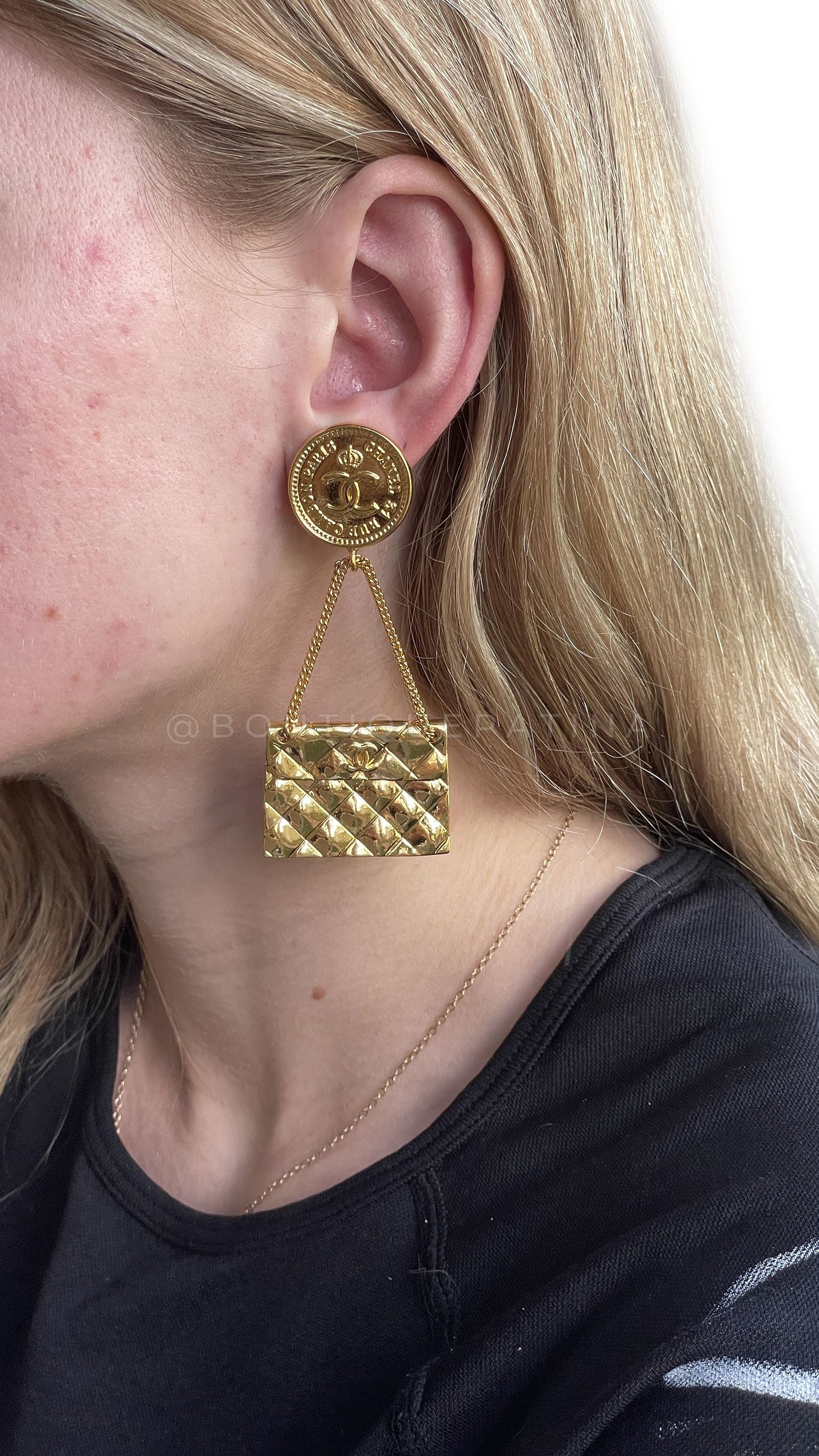 Chanel Vintage Collection 29 Classic Quilted Purse Dangle Drop Earrings