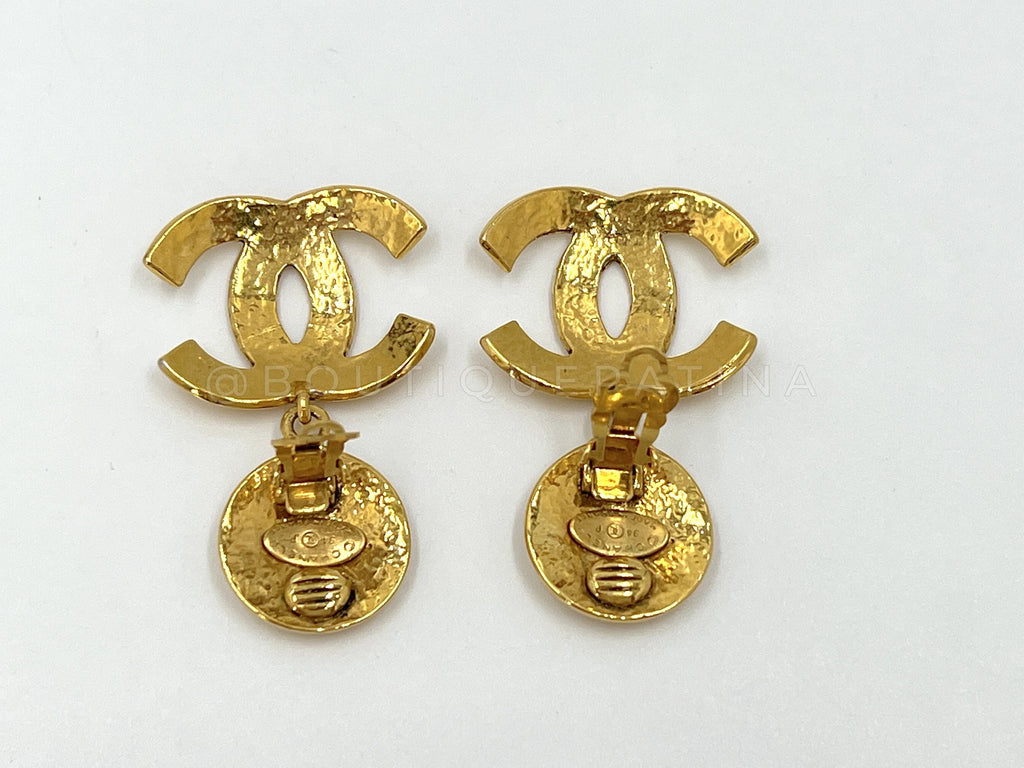 Chanel Vintage 94P Quilted CC Dangle Drop Earrings