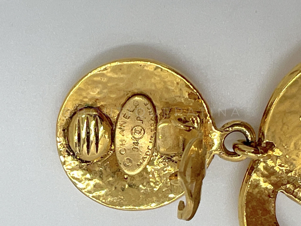 Chanel Vintage 94P Quilted CC Dangle Drop Earrings