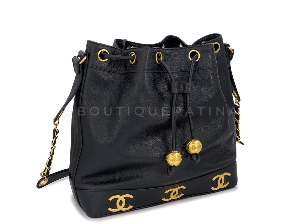 Chanel 1994 Vintage Black Caviar 6-CC Drawstring Bucket Bag 24k GHW MKT