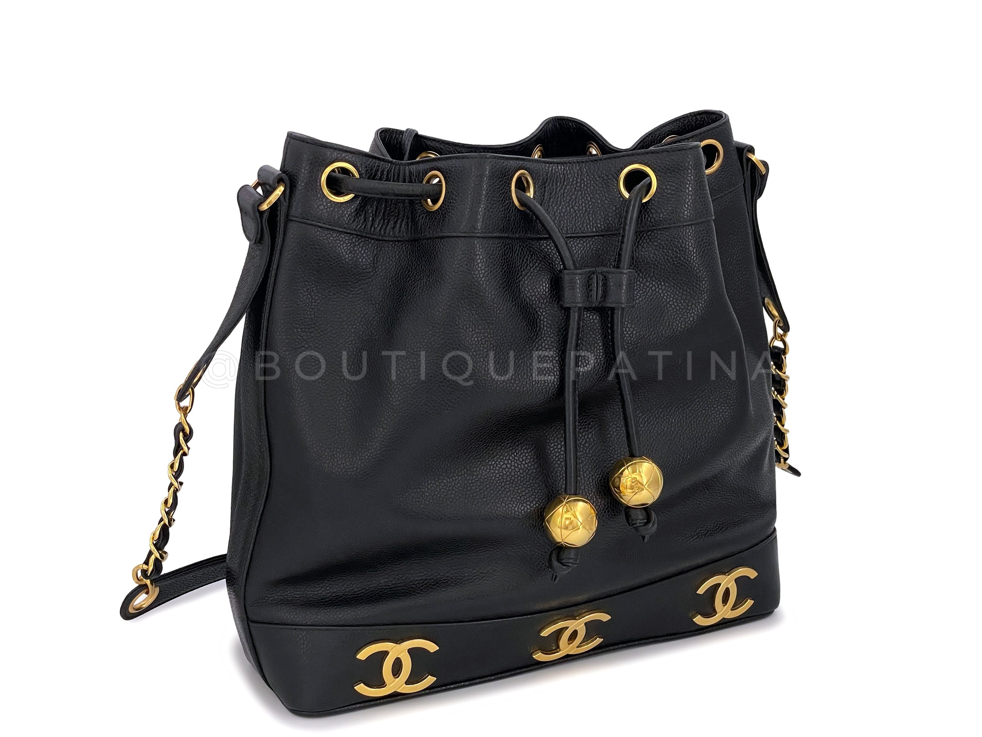 Chanel 1994 Vintage Black Caviar 6-CC Drawstring Bucket Bag 24k GHW MKT