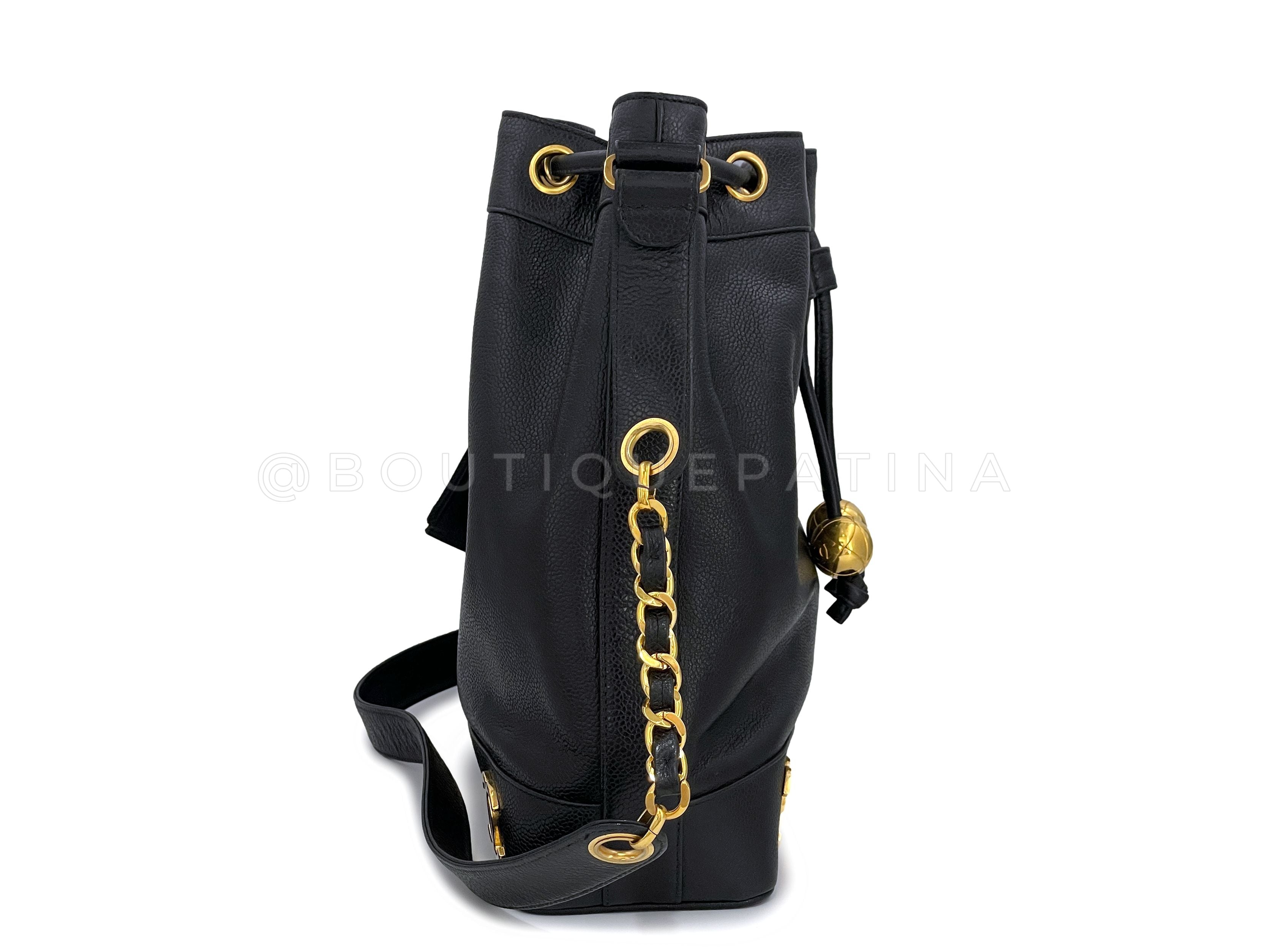 Chanel 1994 Vintage Black Caviar 6-CC Drawstring Bucket Bag 24k GHW MKT