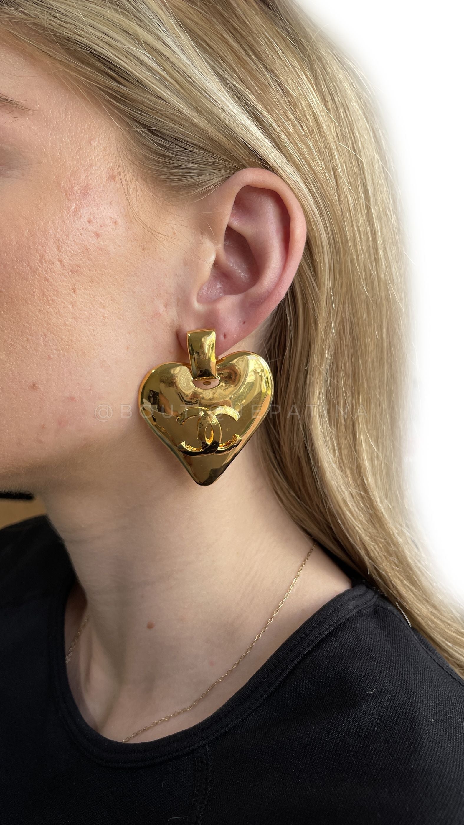 Chanel Vintage 93P Giant Dangle Heart Earrings