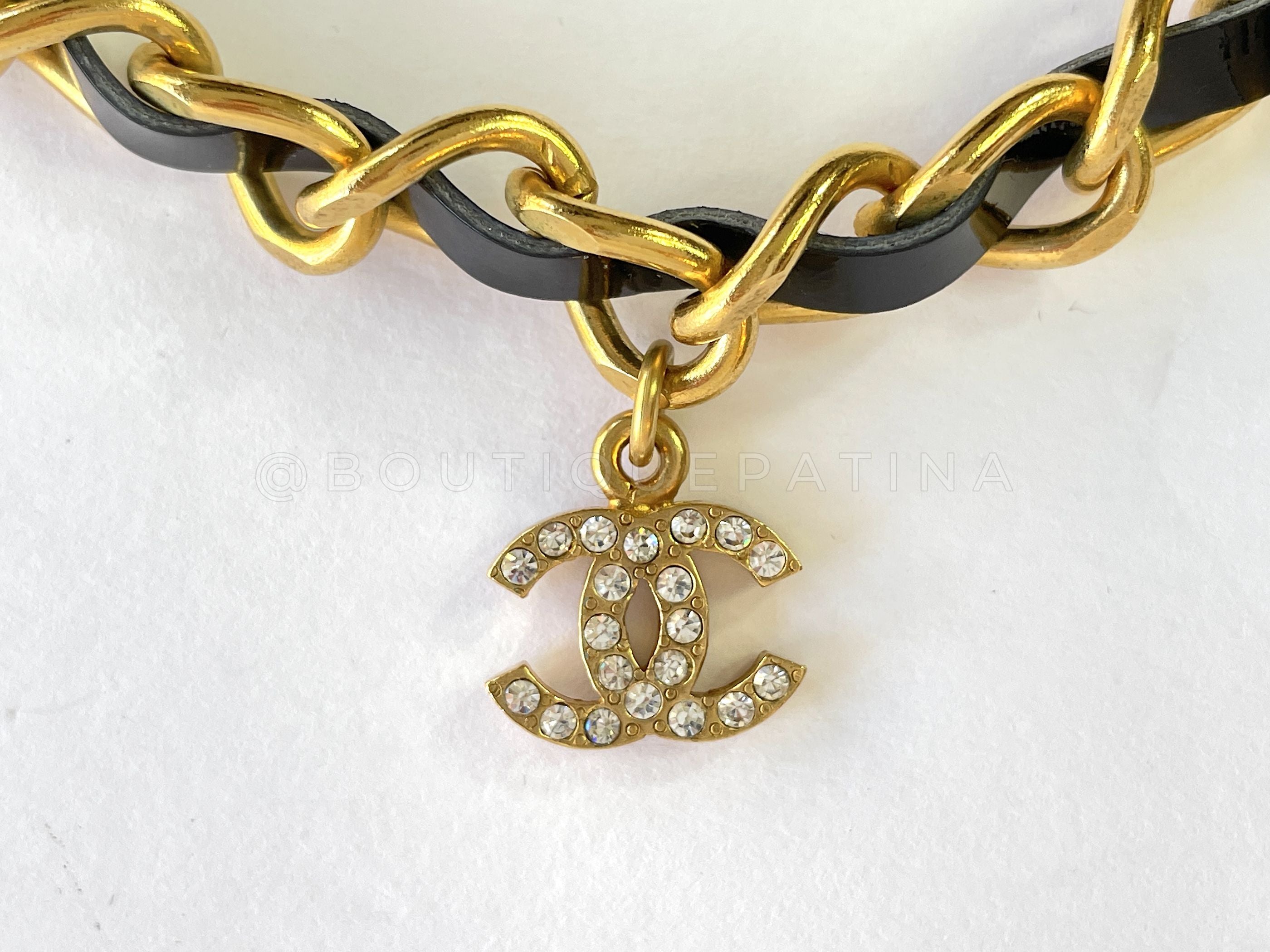 Chanel Vintage 96P Woven Chain Barbie Choker Crystal CC Necklace