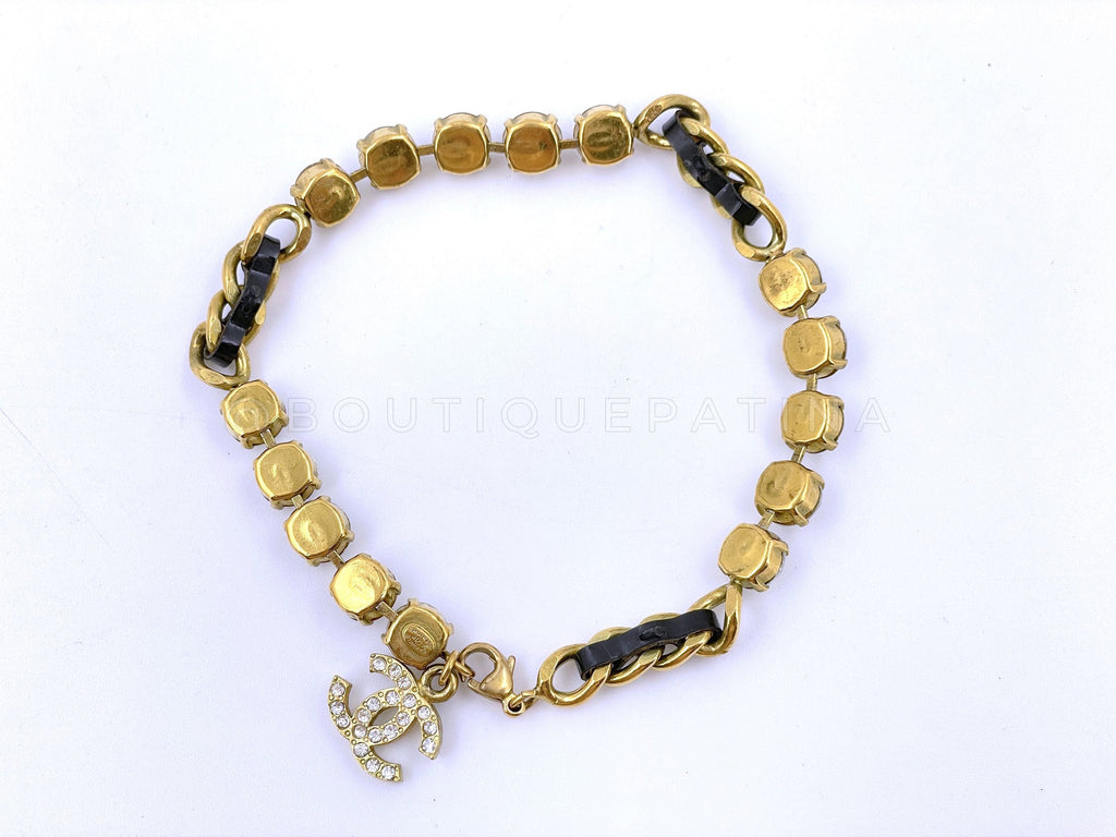 Chanel Vintage 95P "Barbie" Crystal and Woven Chain Anklet / Bracelet