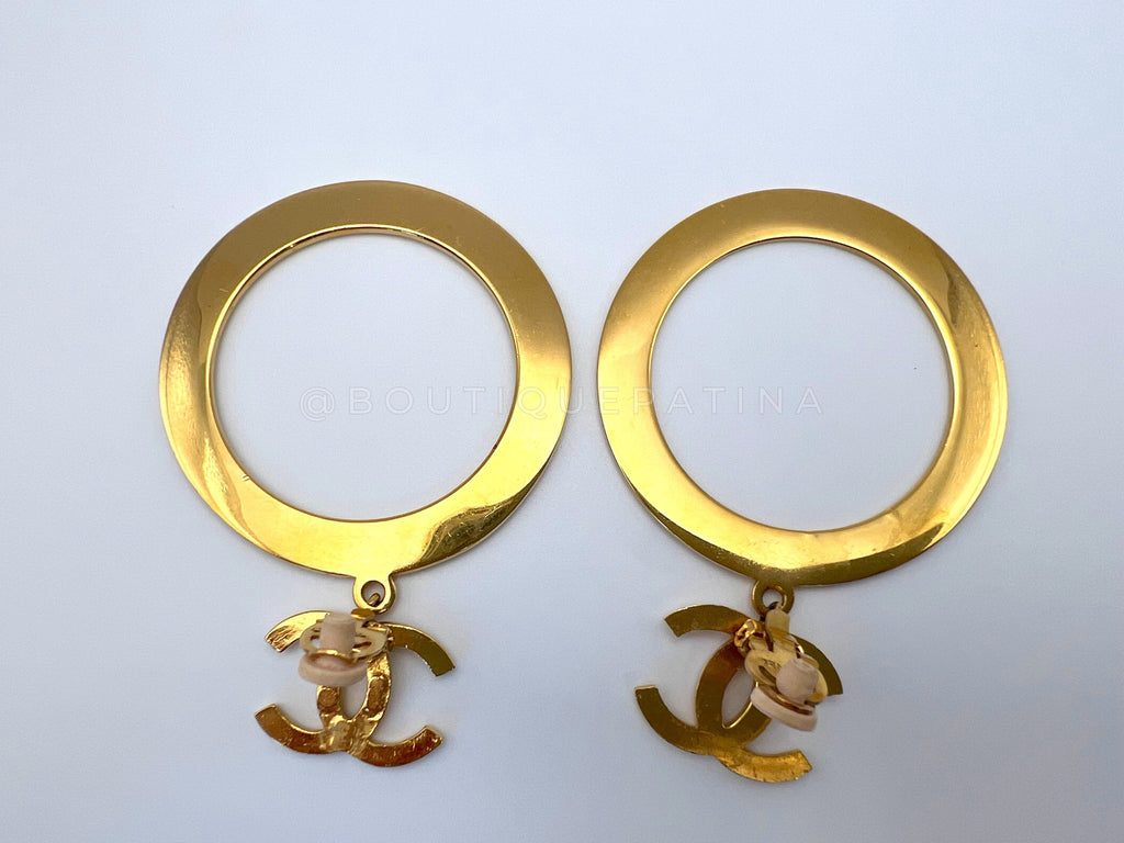 Rare 1980s Chanel Vintage Circle Hoop Dangle Earrings