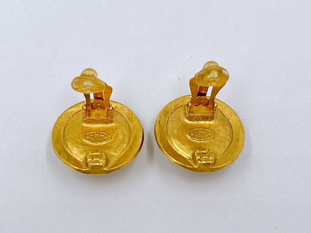 Chanel Vintage 96A Baroque Black and Gold CC Logo Stud Earrings