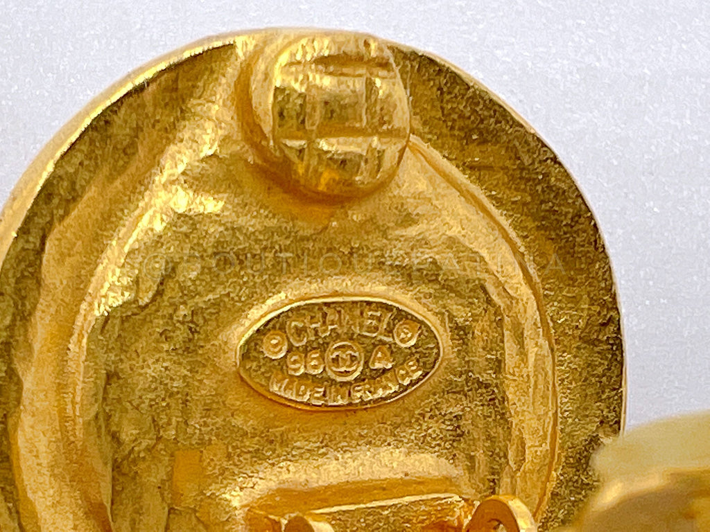 Chanel Vintage 96A Baroque Black and Gold CC Logo Stud Earrings