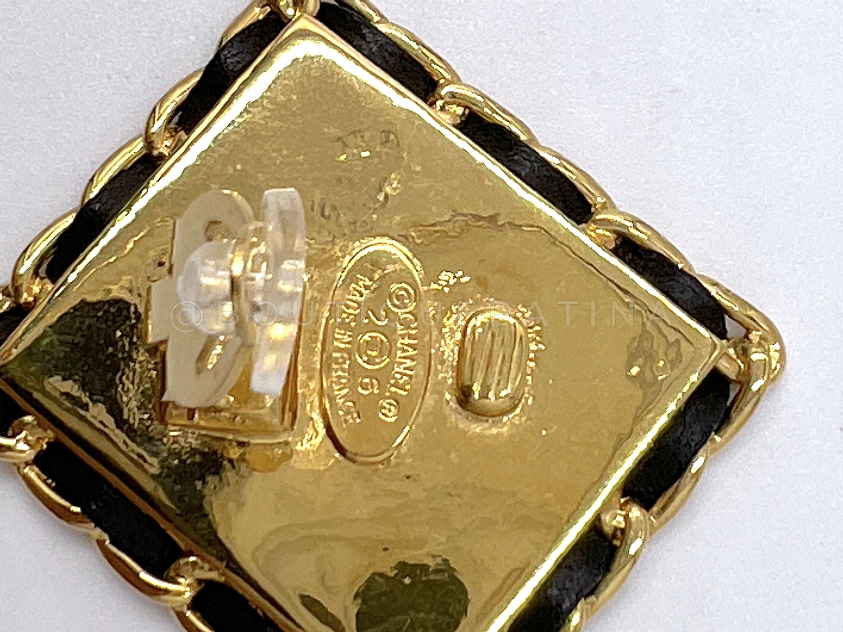 Chanel Giant Stud Earrings Vintage Collection 26 Square CC Logo Woven Chain Framed