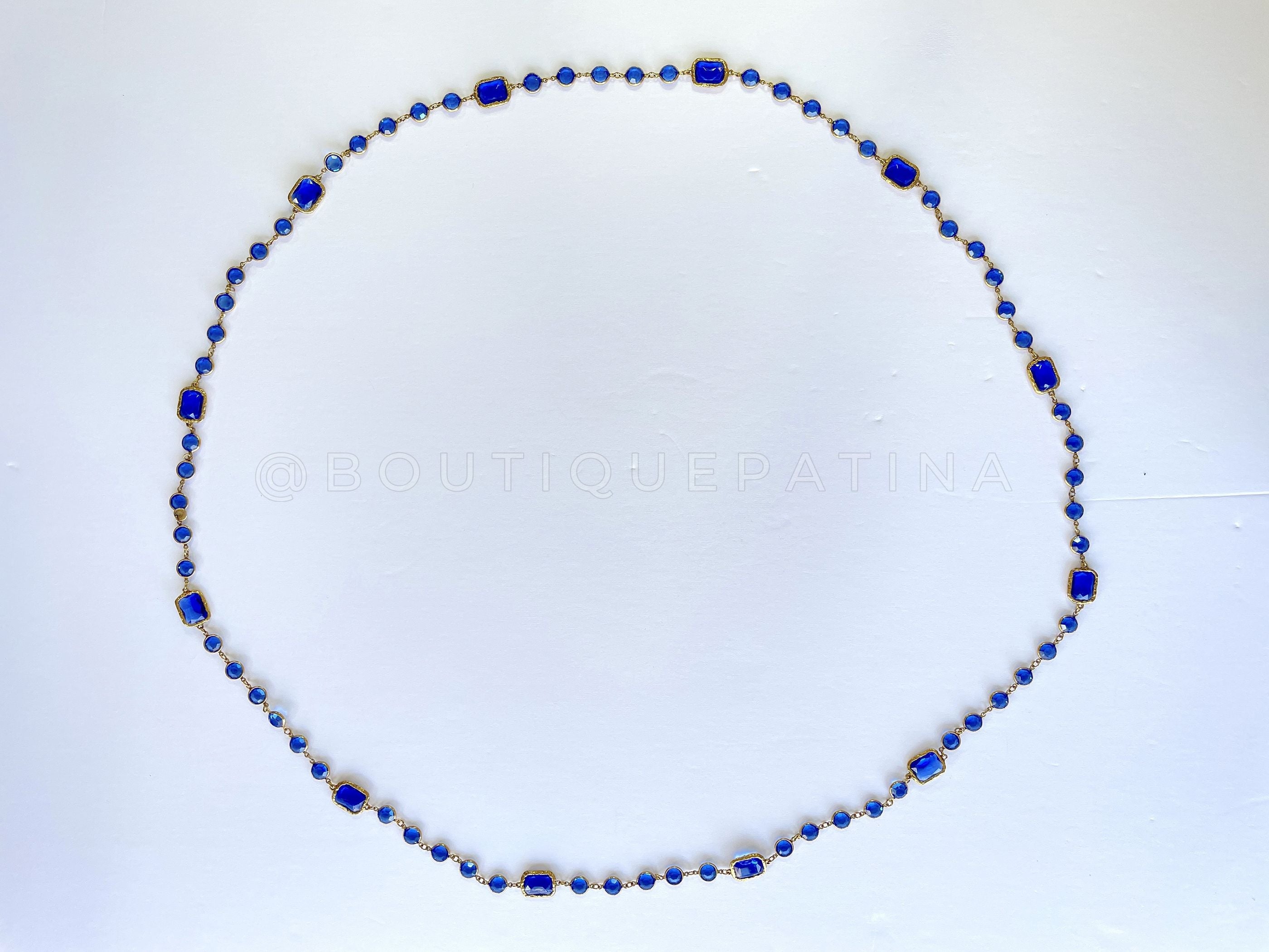 Chanel Vintage Blue Chicklet Sautoir Long Station Necklace 1981 YZY