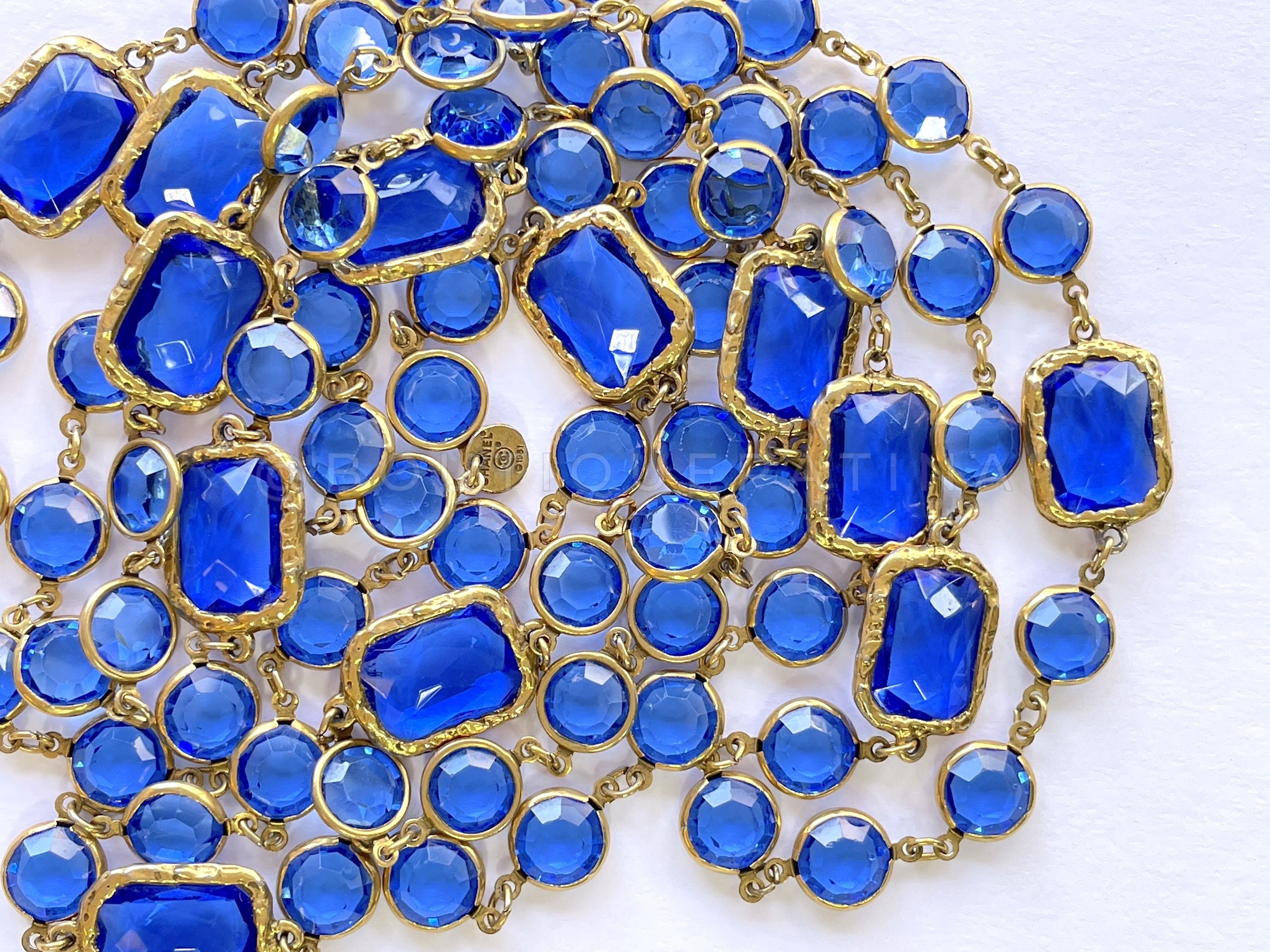 Chanel Vintage Blue Chicklet Sautoir Long Station Necklace 1981 YZY
