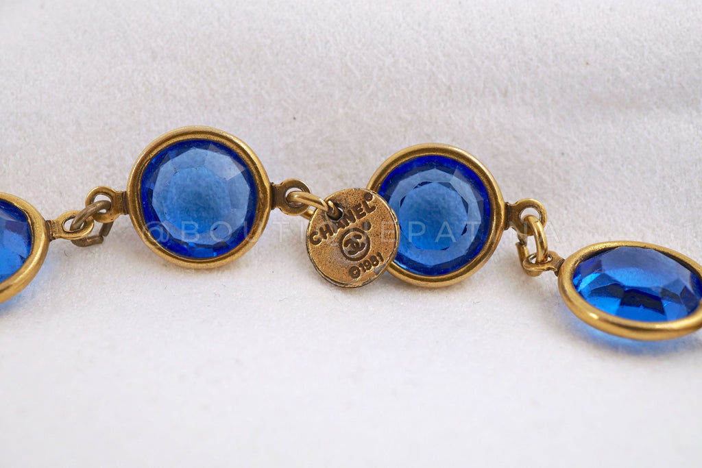 Chanel Vintage Blue Chicklet Sautoir Long Station Necklace 1981 YZY