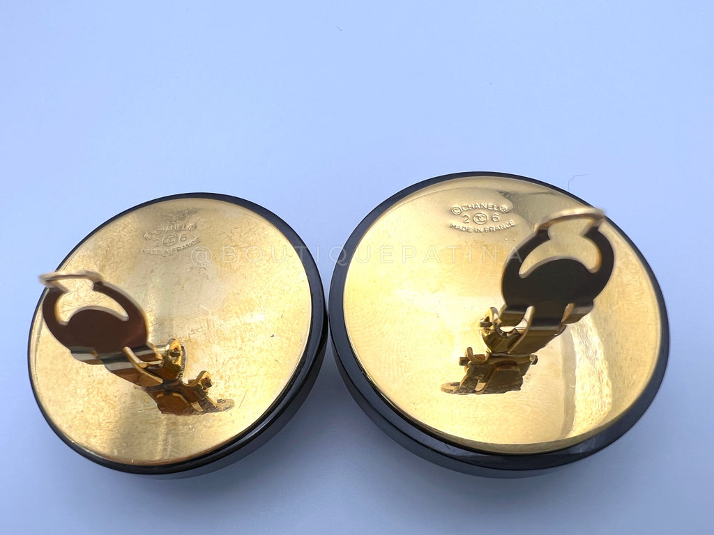 Chanel Vintage Large Pearl Black Studded Frame Giant Stud Earrings Collection 26