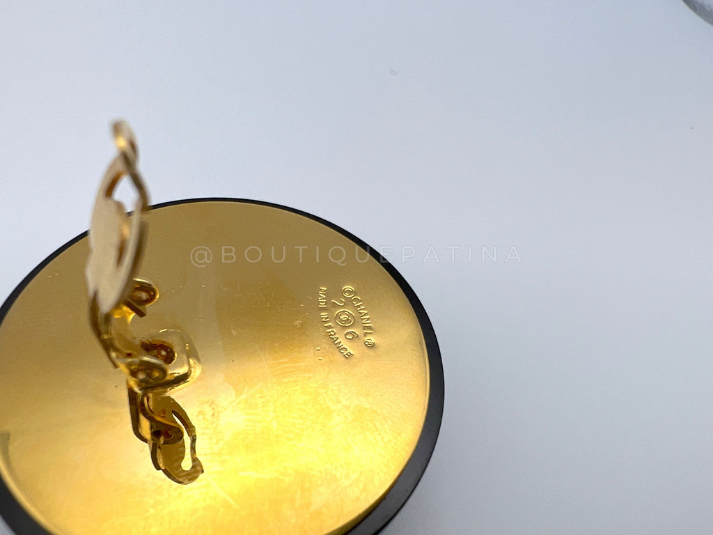 Chanel Vintage Large Pearl Black Studded Frame Giant Stud Earrings Collection 26