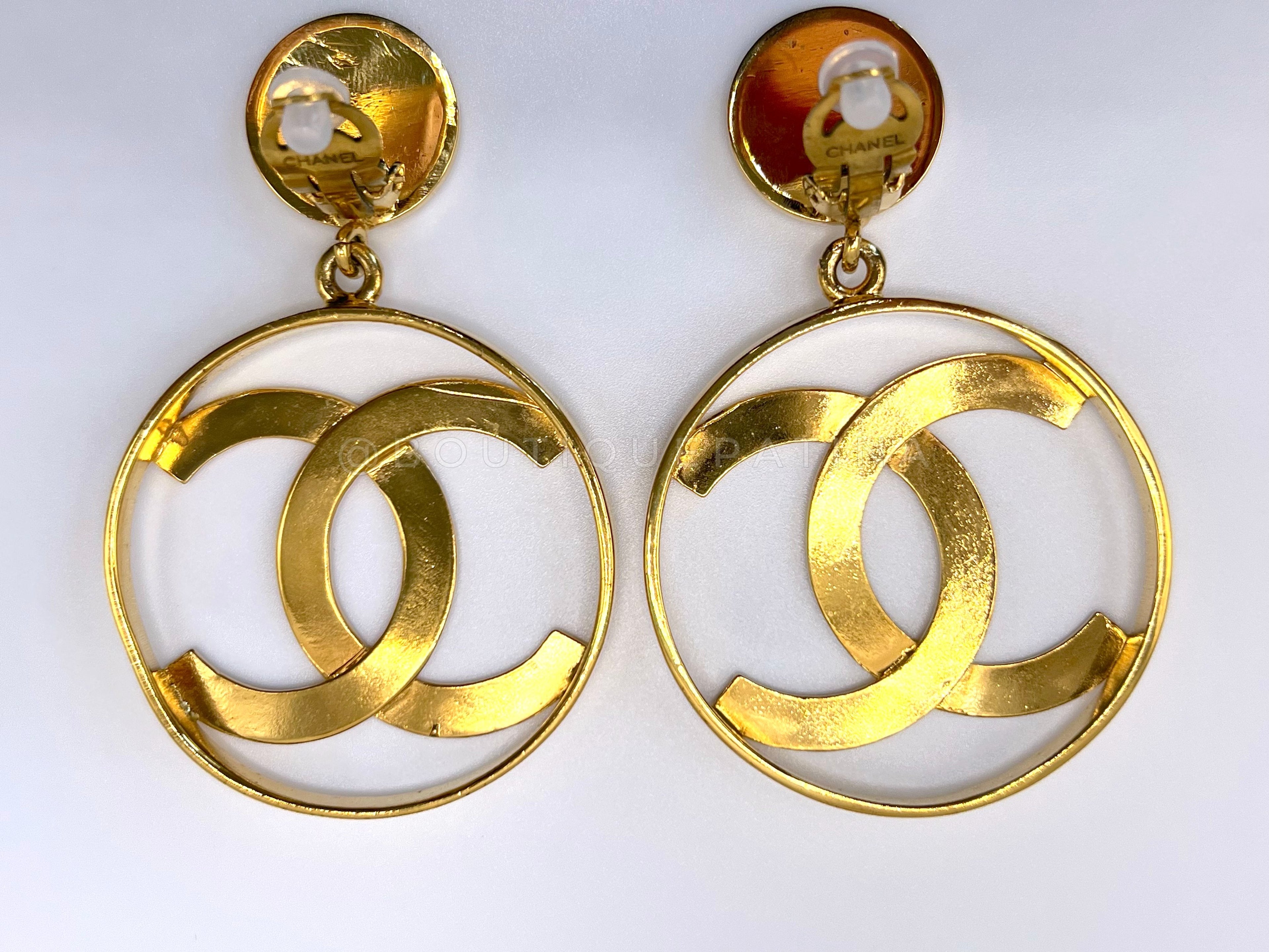 Chanel 1980s Vintage Large Hoop Dangle CC Statement Earrings IRI