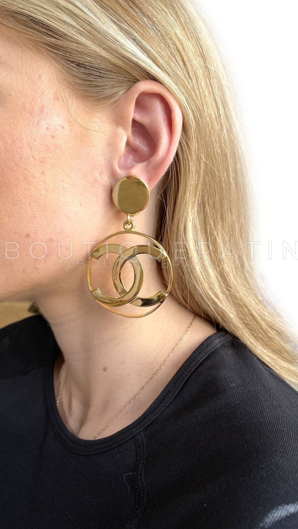 Chanel 1980s Vintage Large Hoop Dangle CC Statement Earrings IRI