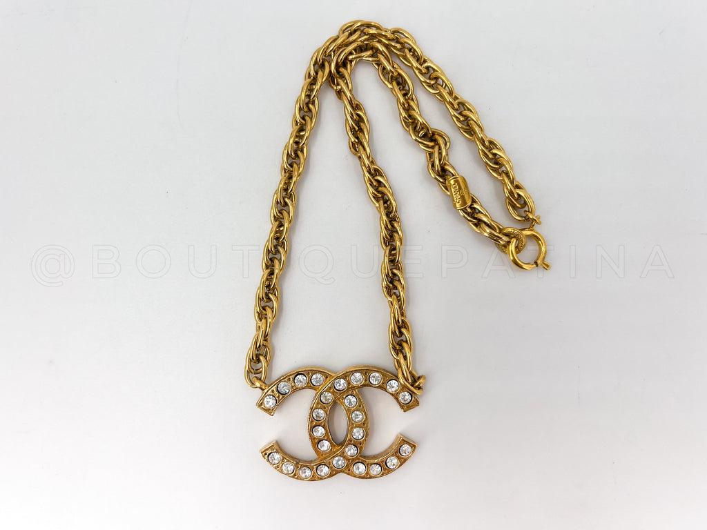 Chanel Vintage 1980s Large Crystal CC Choker Necklace Gold Plated