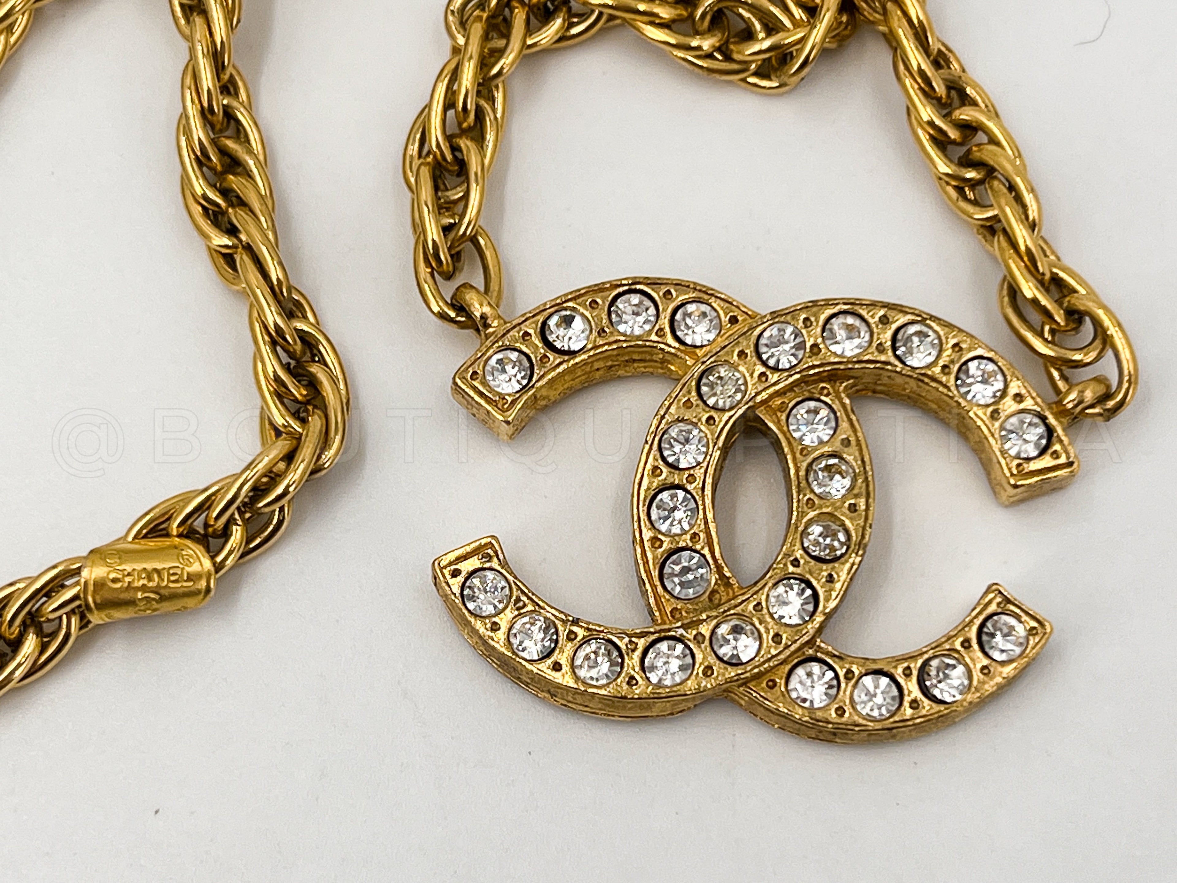 Chanel Vintage 1980s Large Crystal CC Choker Necklace Gold Plated