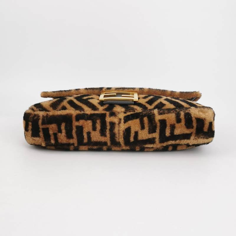 Fendi Baguette Large Shearling Vitello Dolce Marco FF 1974 Tobacco Black Brown Zucca