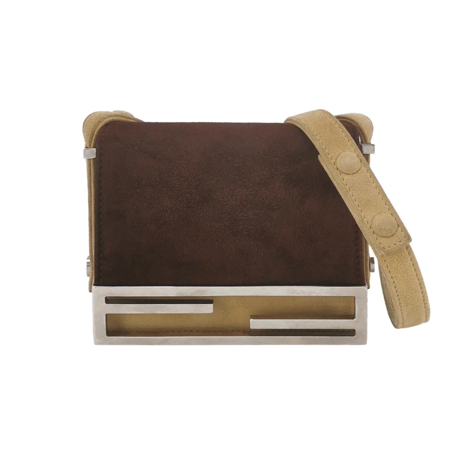 Fendi Vintage Mini Bicolor Brown Suede Front Buckle Crossbody Bag