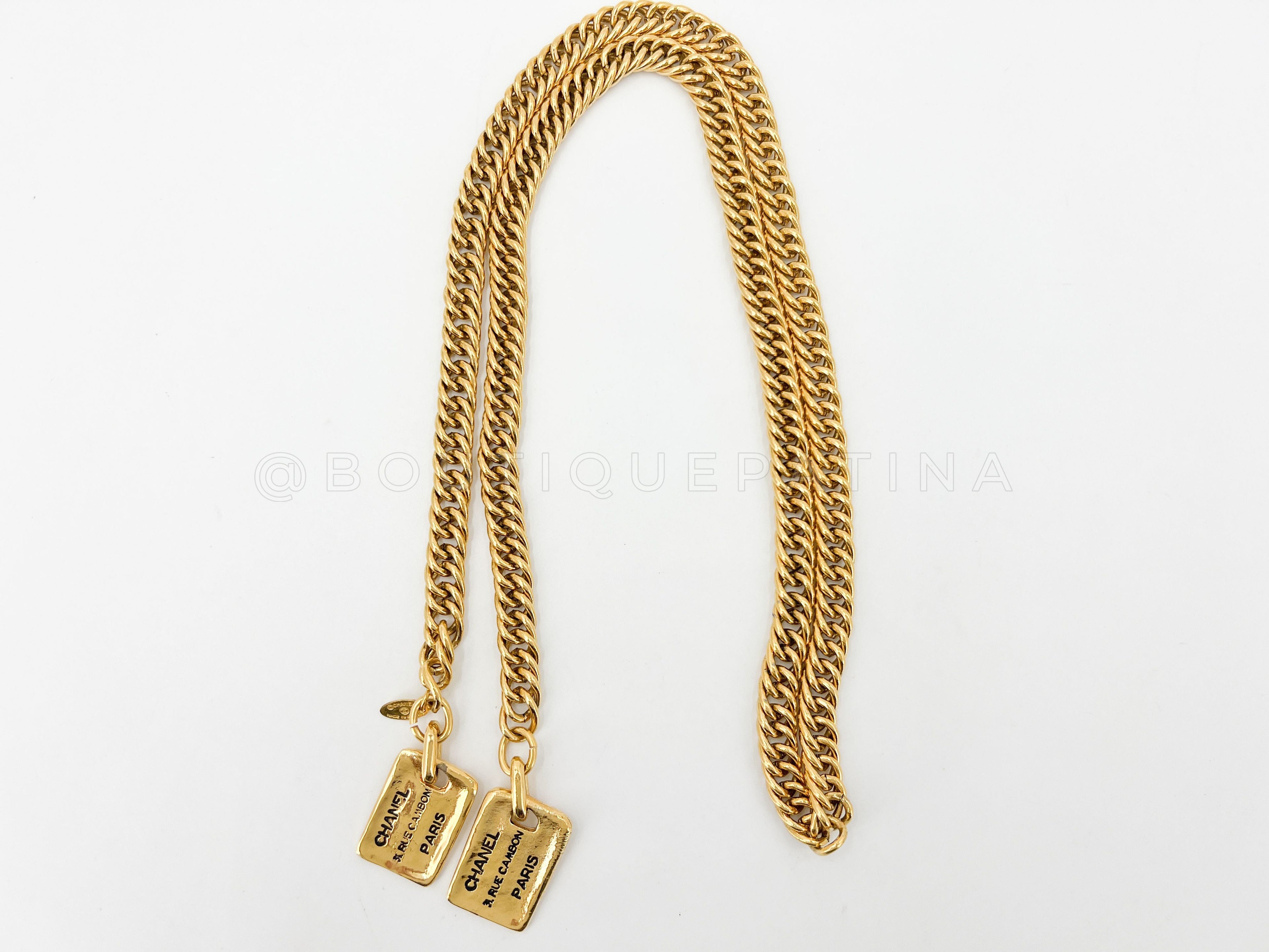 Chanel Vintage Dog Tag Lariat Necklace Belt 24k GHW