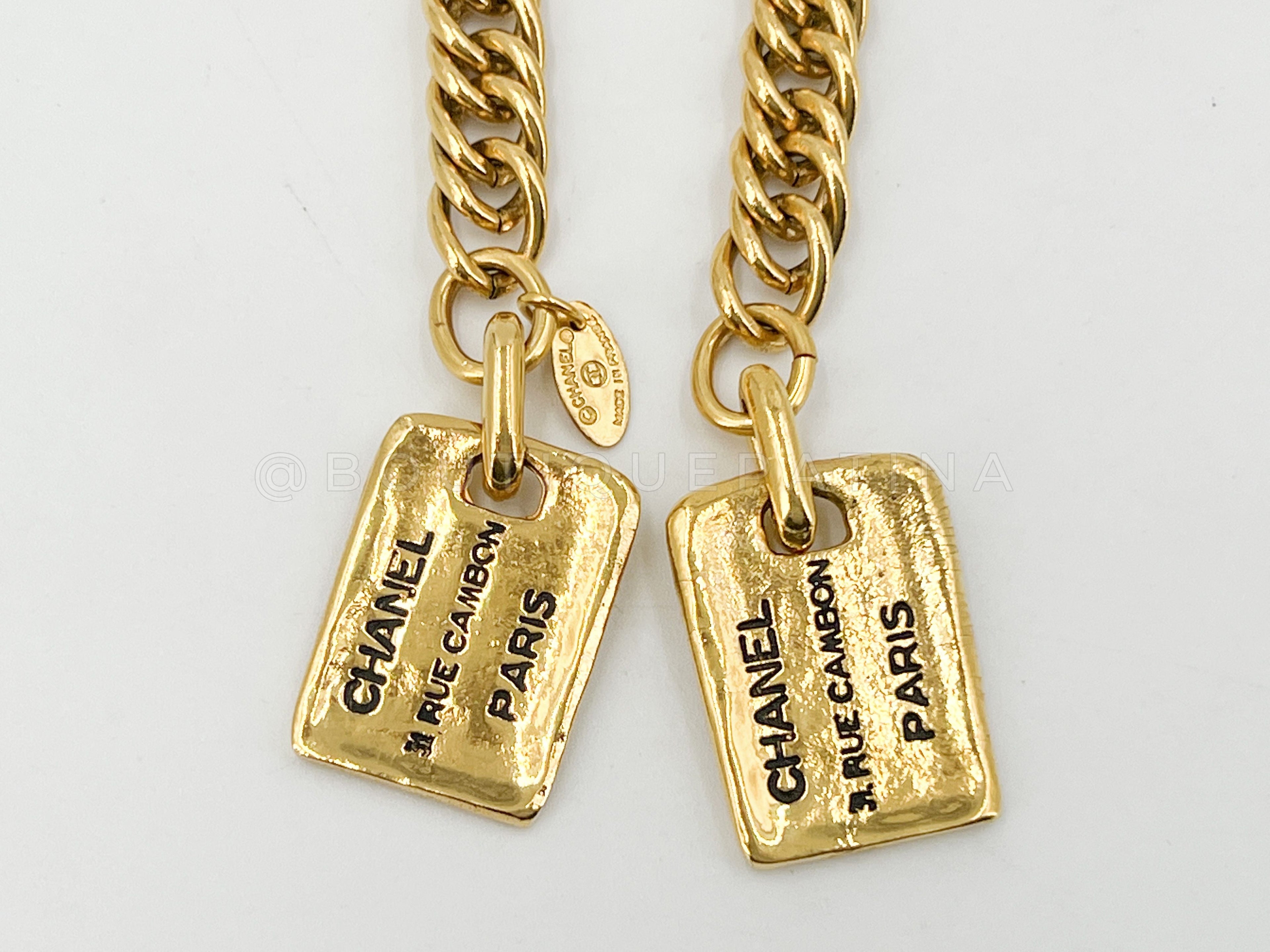 Chanel Vintage Dog Tag Lariat Necklace Belt 24k GHW