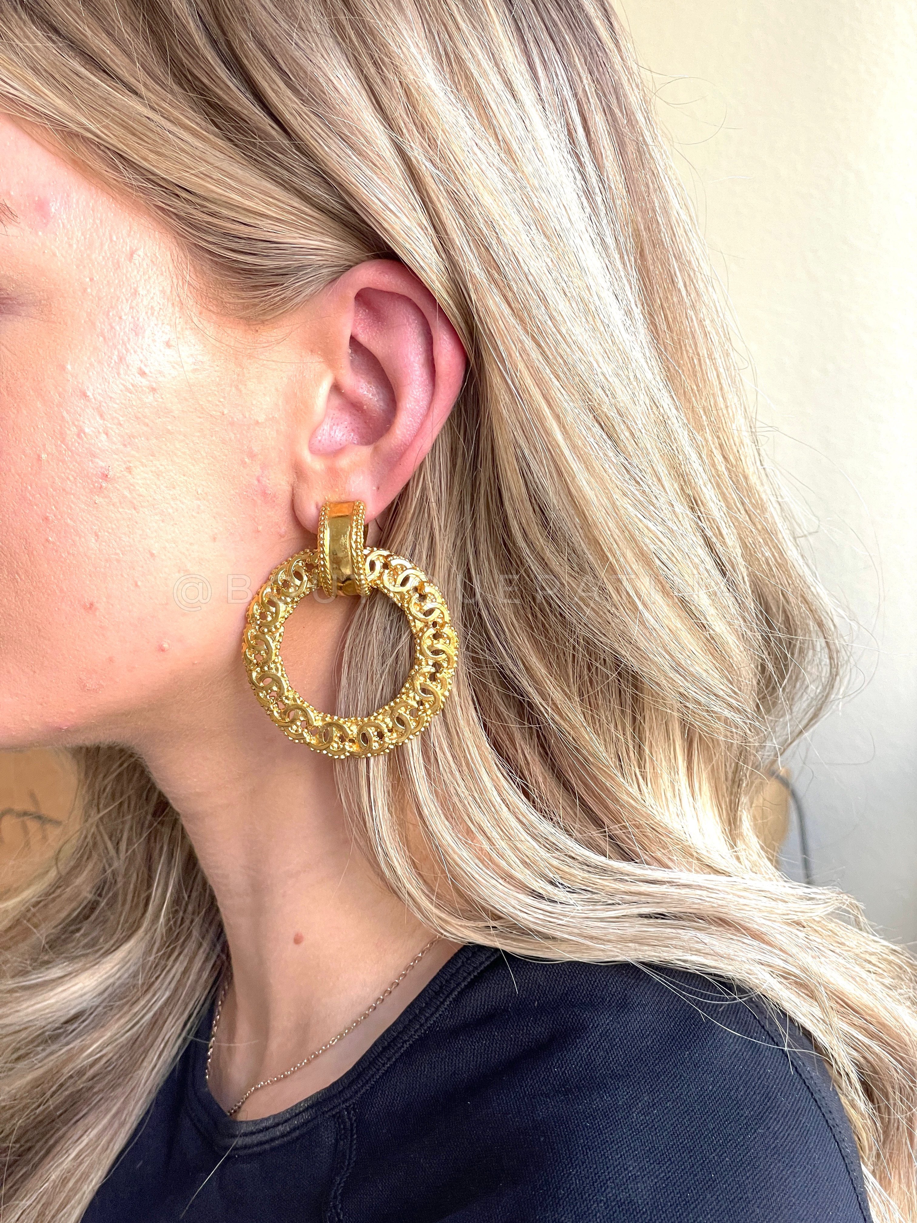 Chanel Vintage 96P CC Ring Door Knocker Dangle Earrings