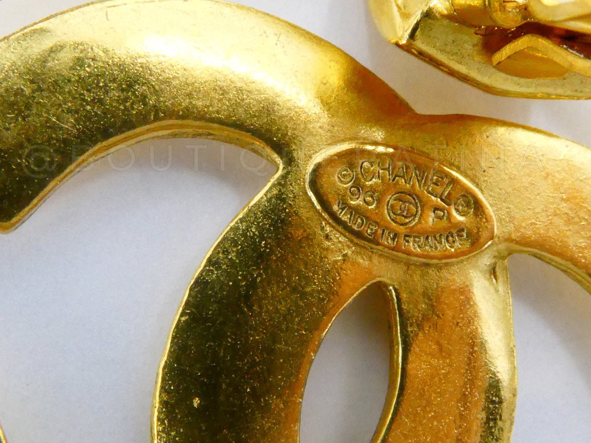 Chanel 96P Vintage Encircled CC Dangle Hoop Earrings Gold Plated