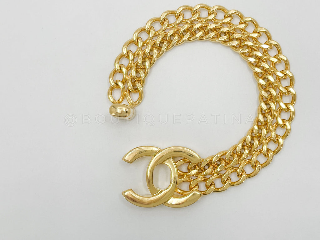 Chanel Mid-90s Vintage Turnlock Double Chain Bracelet 24k GHW