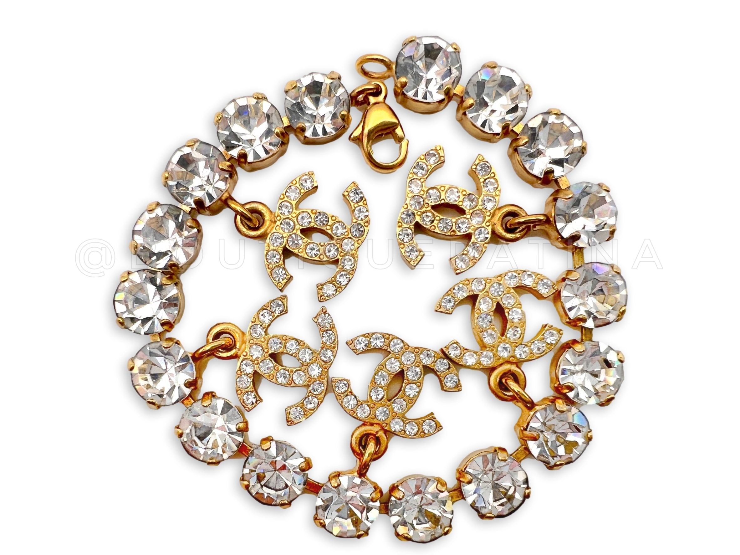 Chanel Vintage 95A "Barbie" Crystal 5-CC charm Rhinestone Bracelet