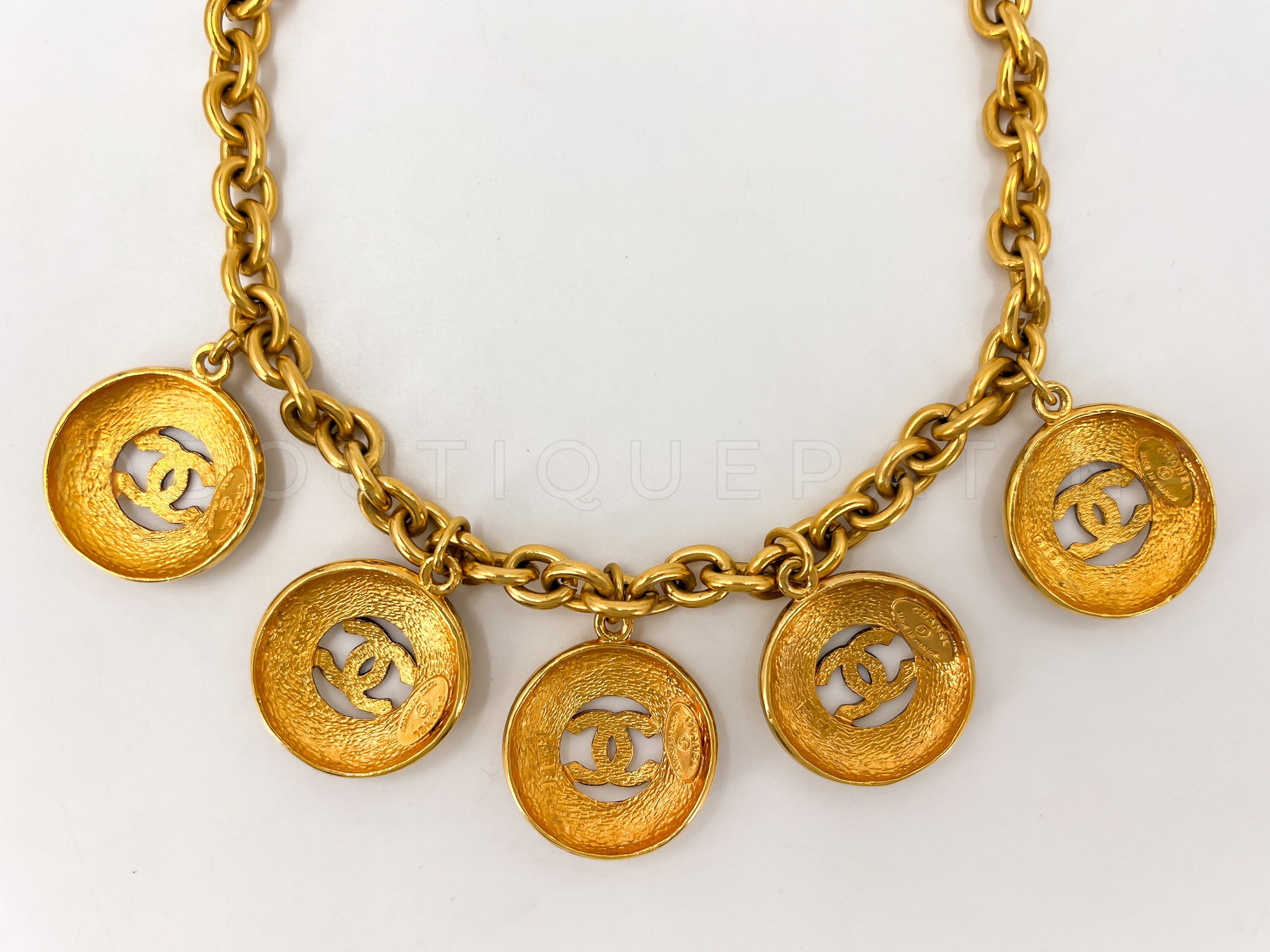 Chanel Vintage 5-Sunburst CC Choker Necklace Gold Plated