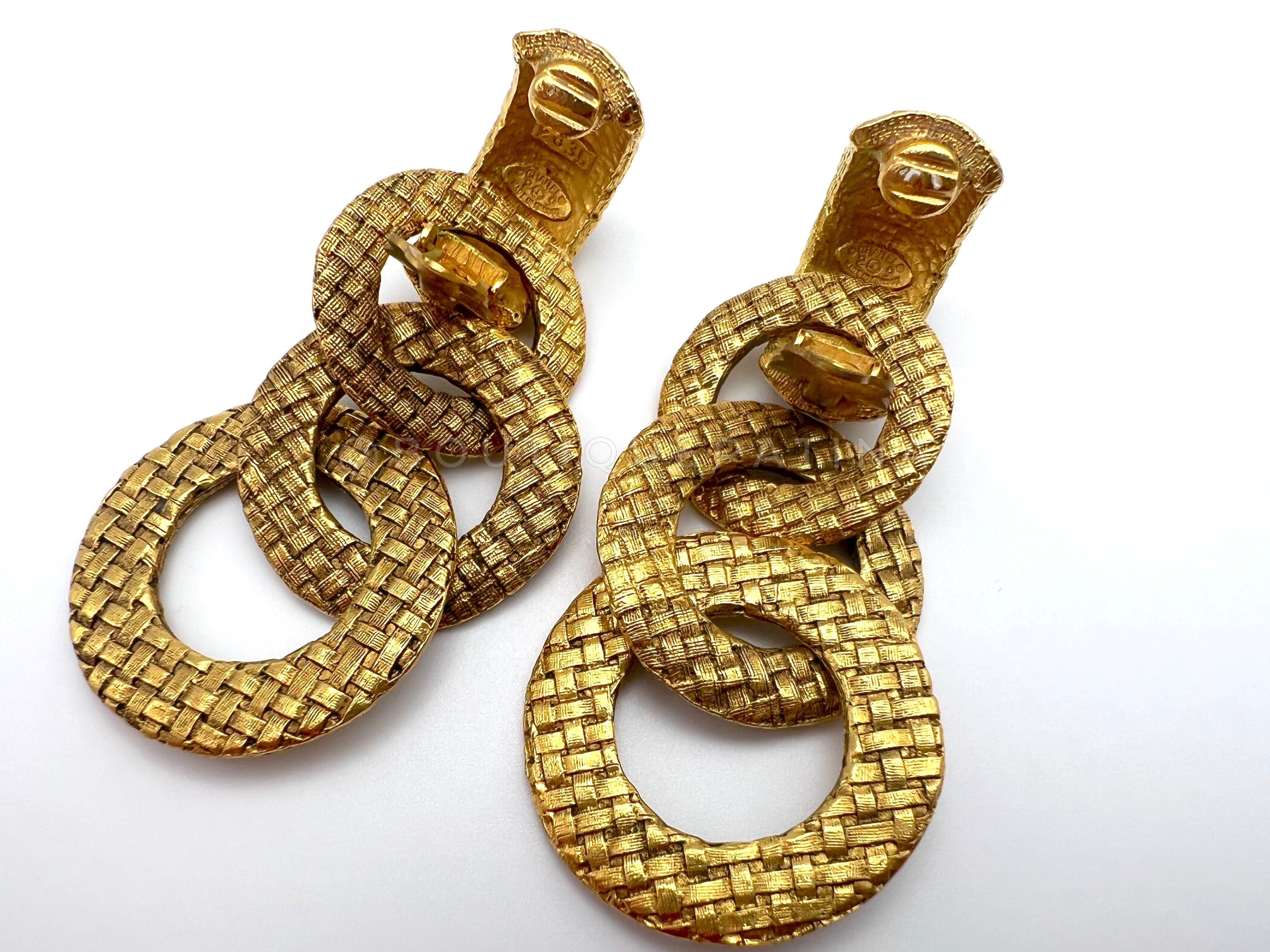 Chanel Vintage Woven Long Multi Hoop Door Knocker Earrings Collection 29