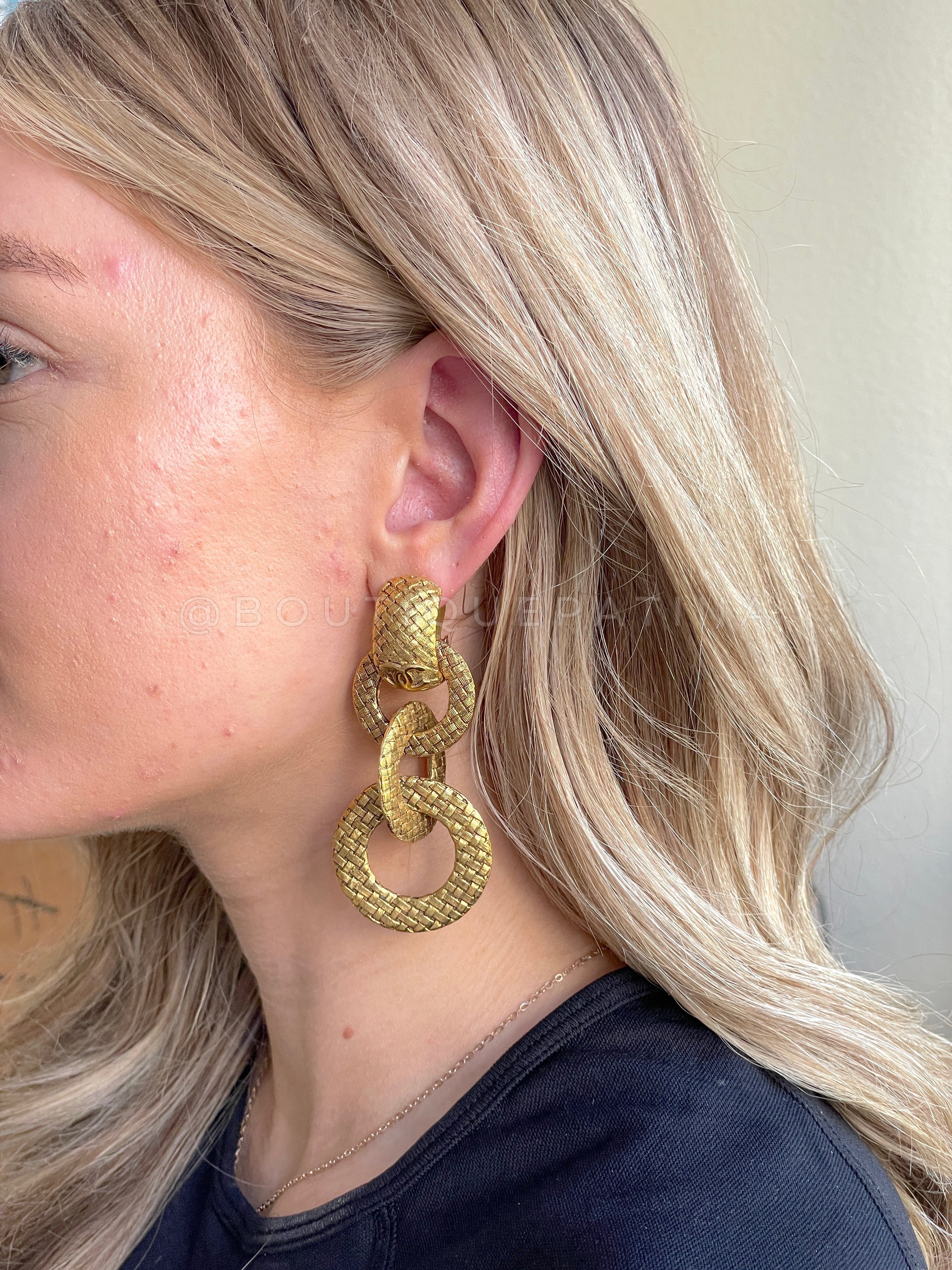 Chanel Vintage Woven Long Multi Hoop Door Knocker Earrings Collection 29