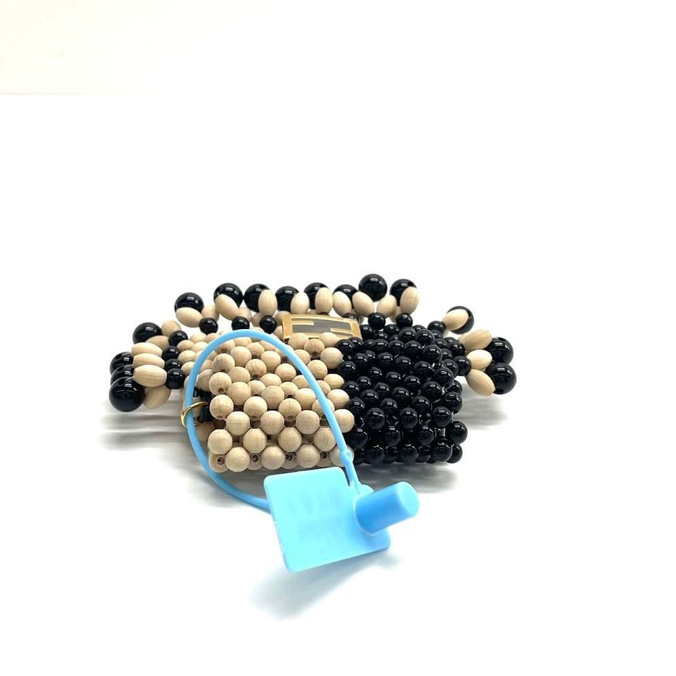 Fendi Micro Acrylic Wood Beaded Pico Baguette Charm Headphone Holder Black and Natural