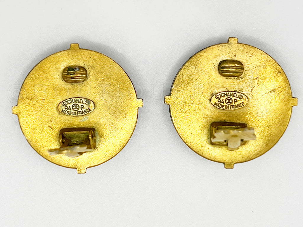 Chanel Wooden Stud Earrings Black Pronged 94P Large