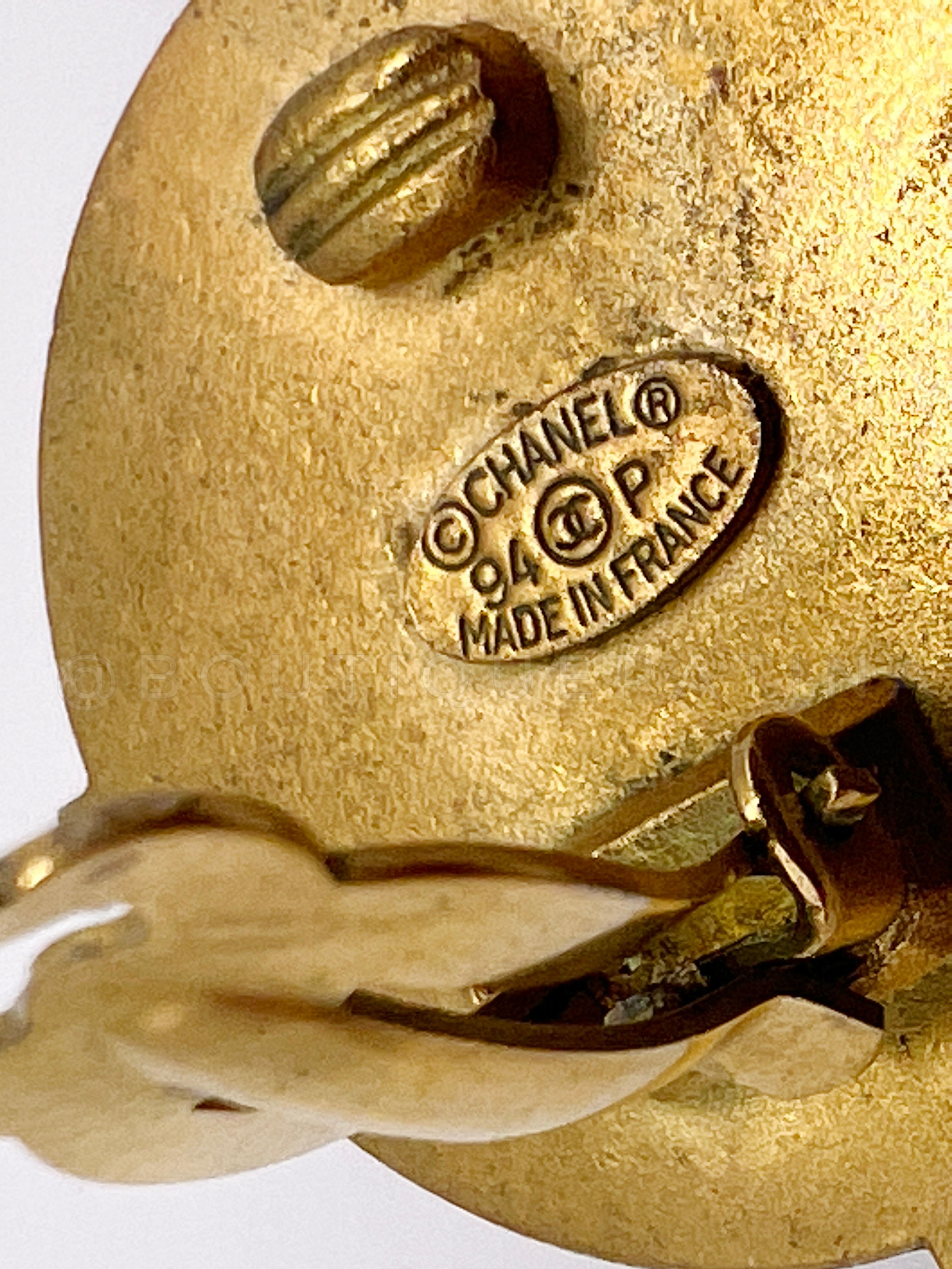 Chanel Wooden Stud Earrings Black Pronged 94P Large