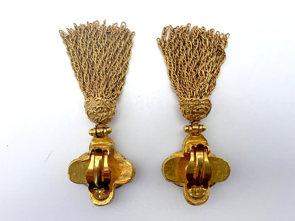 Chanel Vintage Rare 94A Tassel Clover Earrings
