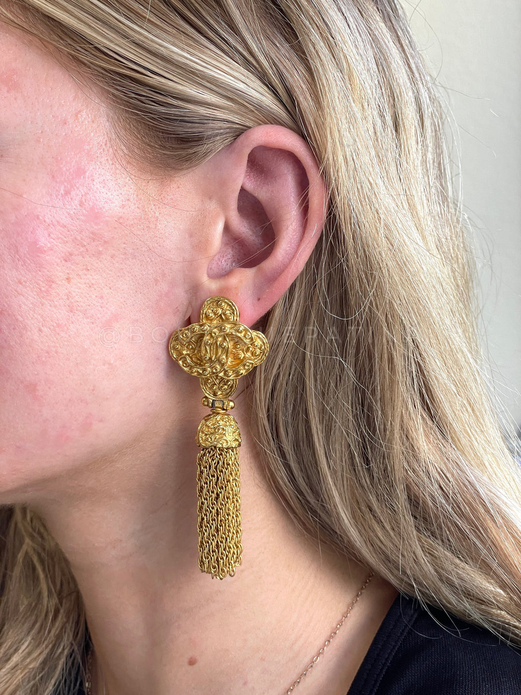 Chanel Vintage Rare 94A Tassel Clover Earrings