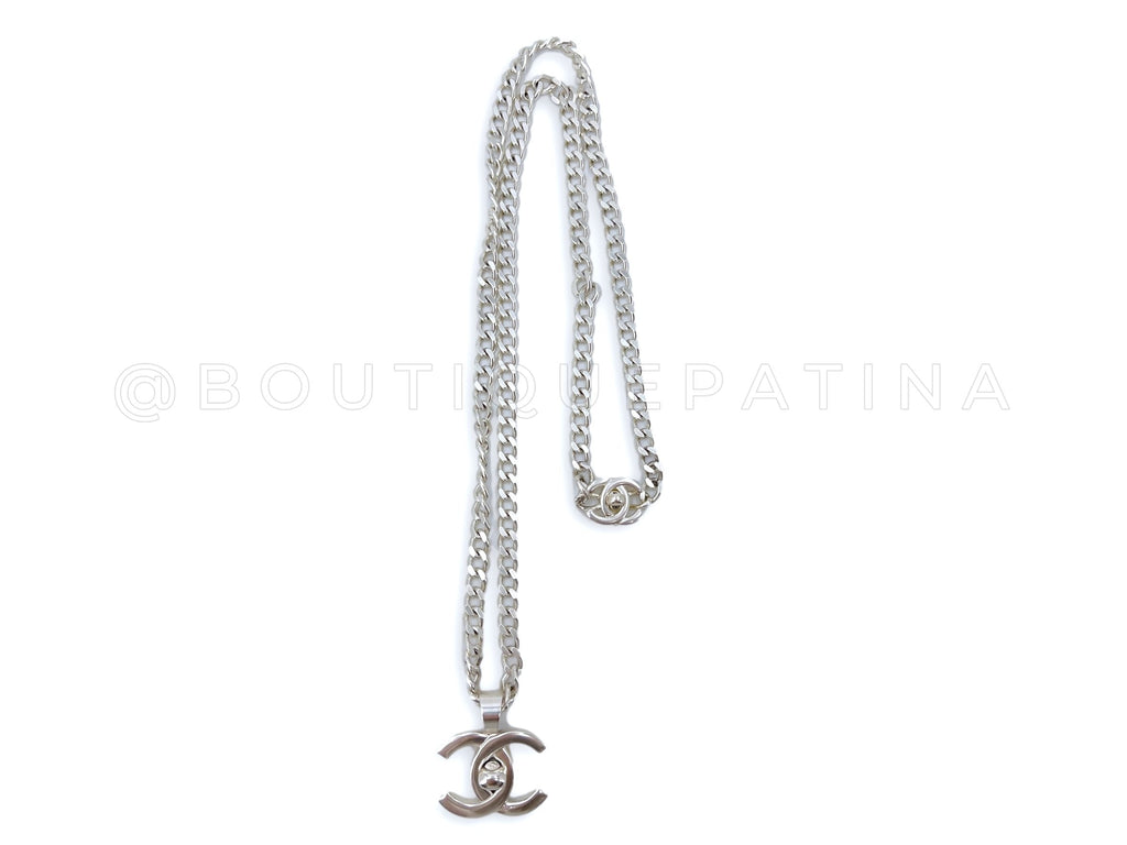Chanel 96P Vintage Long Turnlock Pendant Necklace Silver