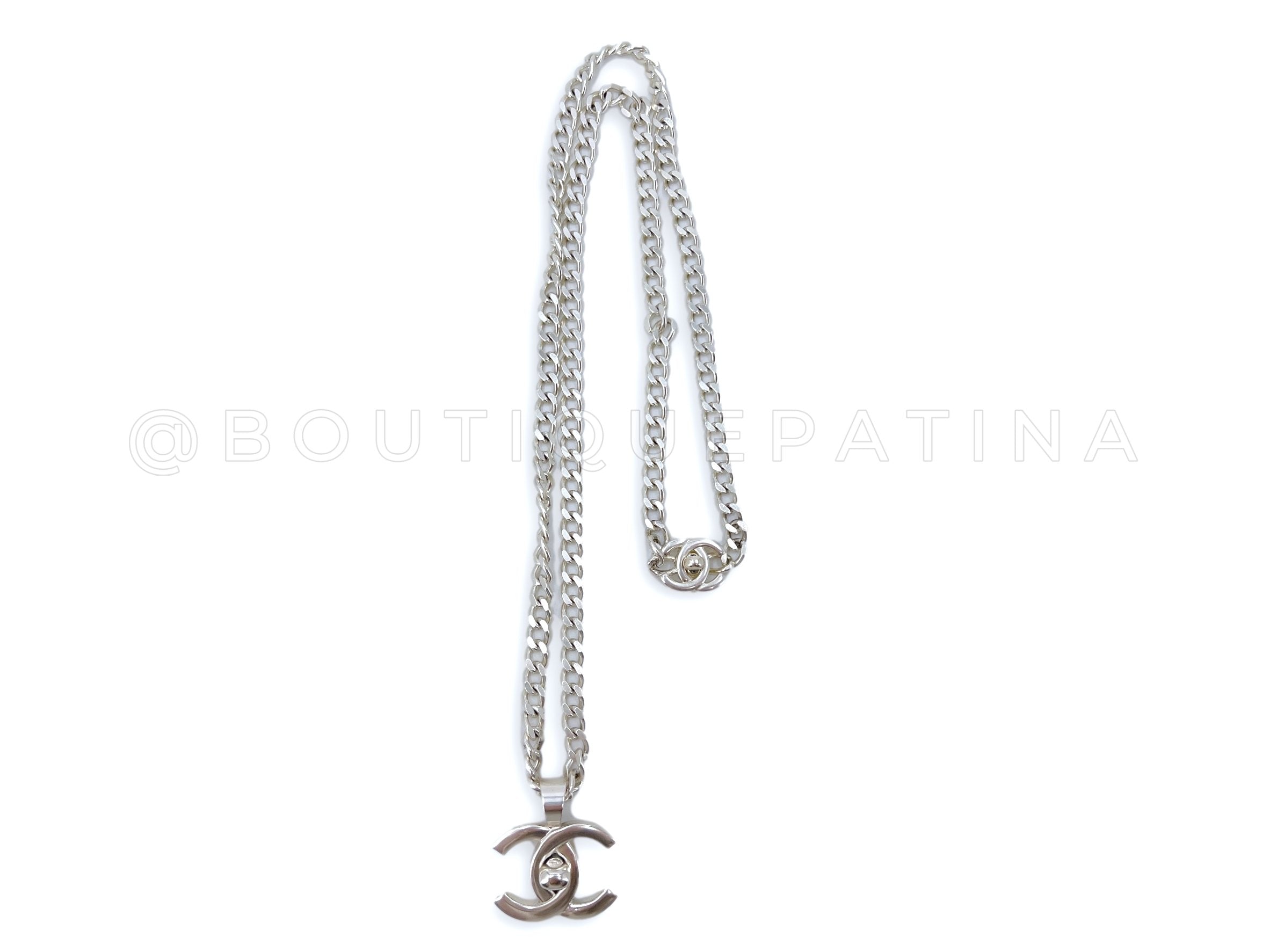 Chanel 96P Vintage Long Turnlock Pendant Necklace Silver